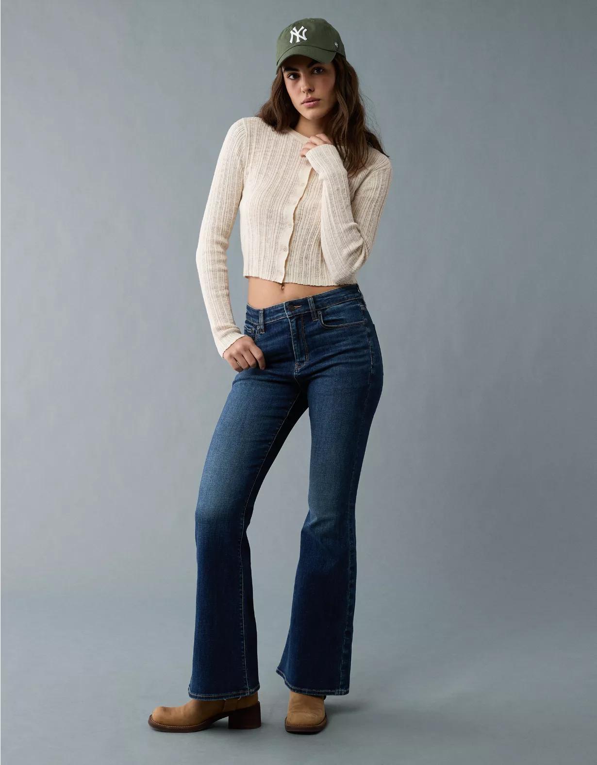 AE Ribbed Crew Neck Cardigan Product Image