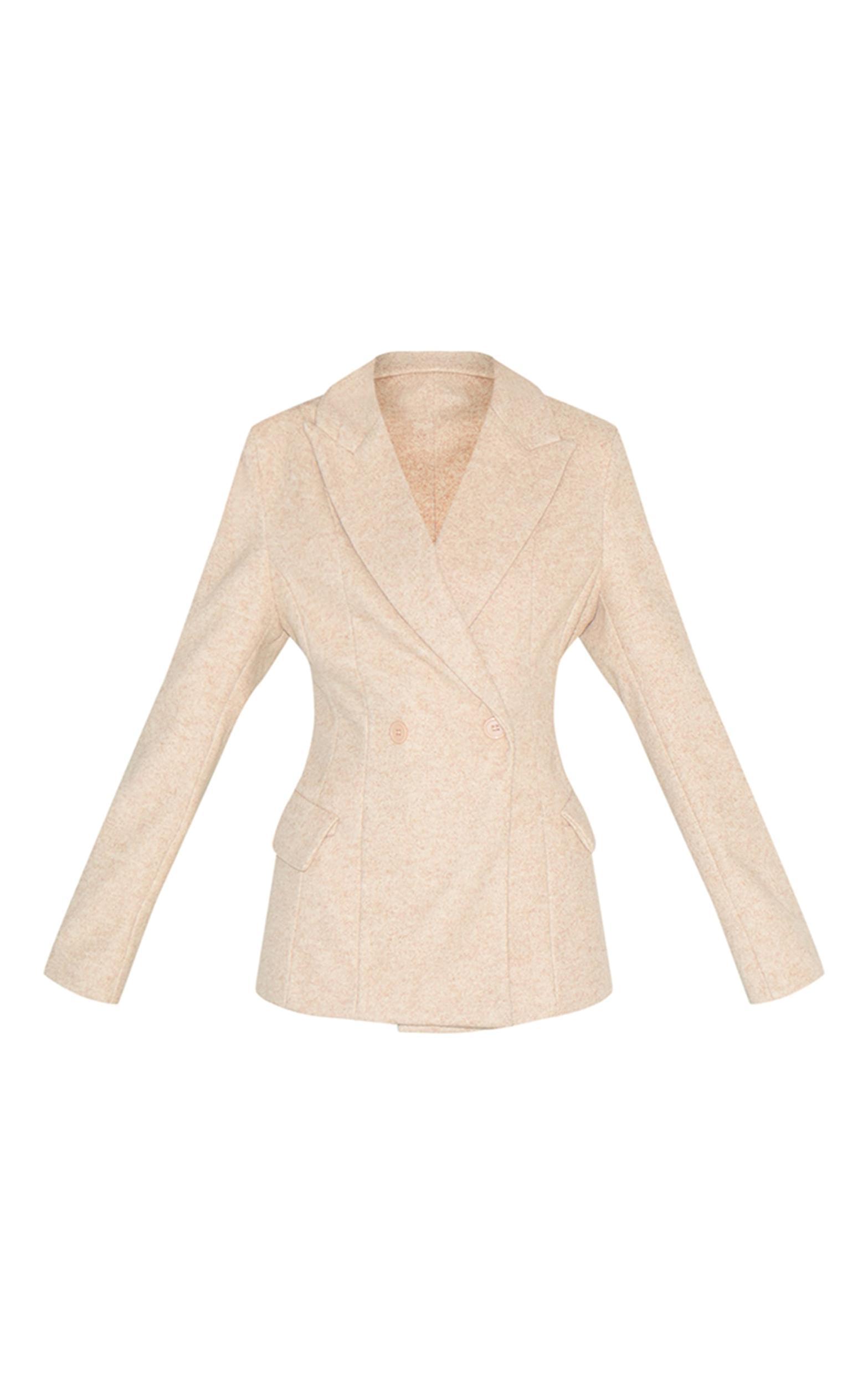 Taupe Double Breasted Asymmetric Wool Look Blazer Product Image