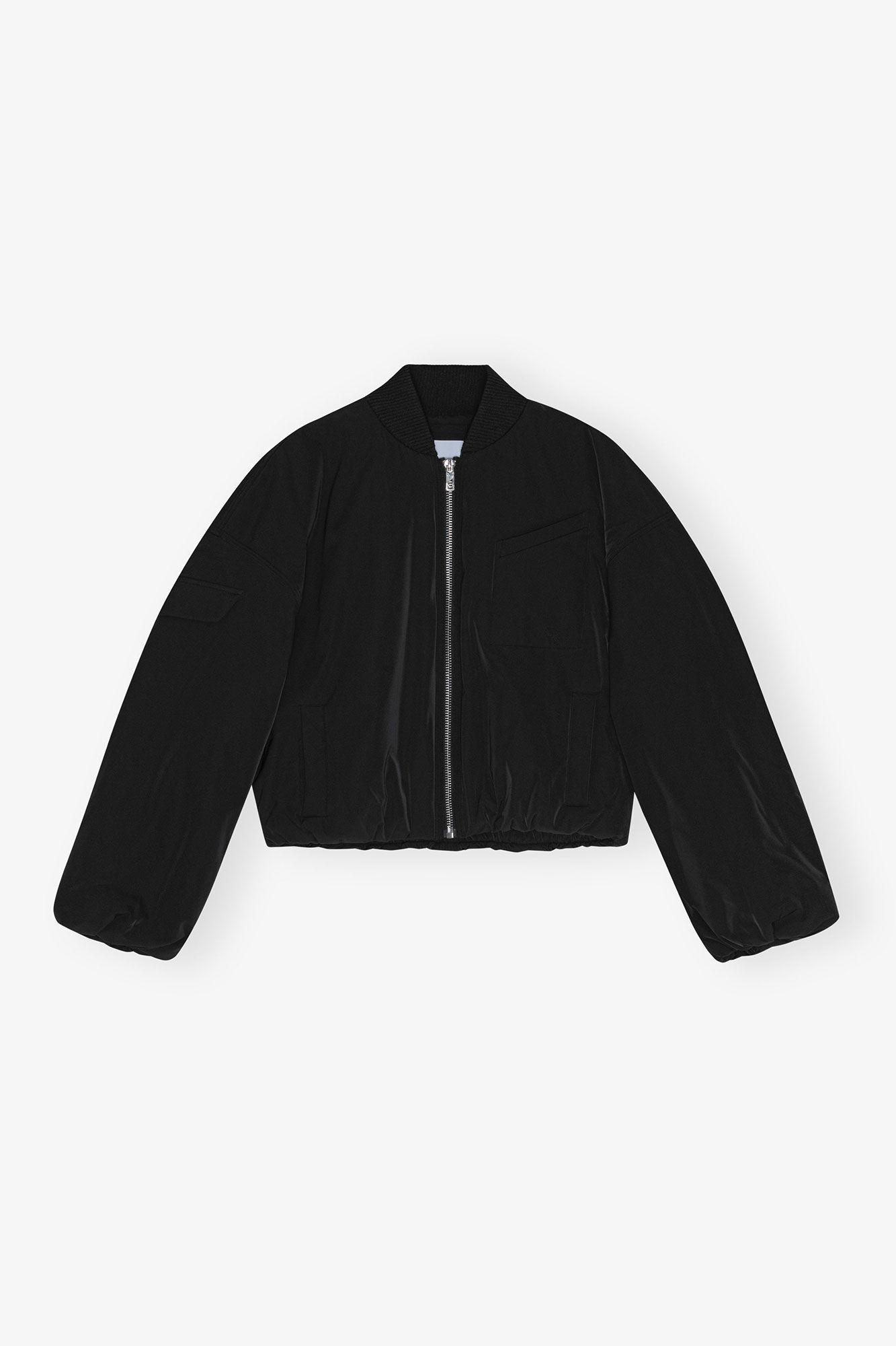 Black Twill Oversized Short Bomber Jacket Product Image