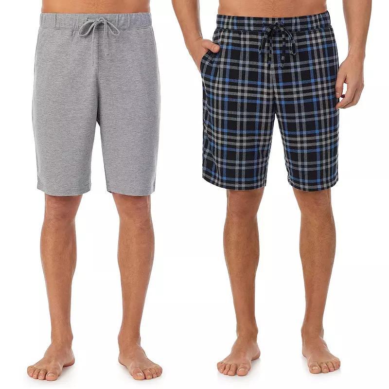 Mens Cuddl Duds 2-Pack French Terry Printed Pajama Shorts Set Black Plaid Grey Product Image