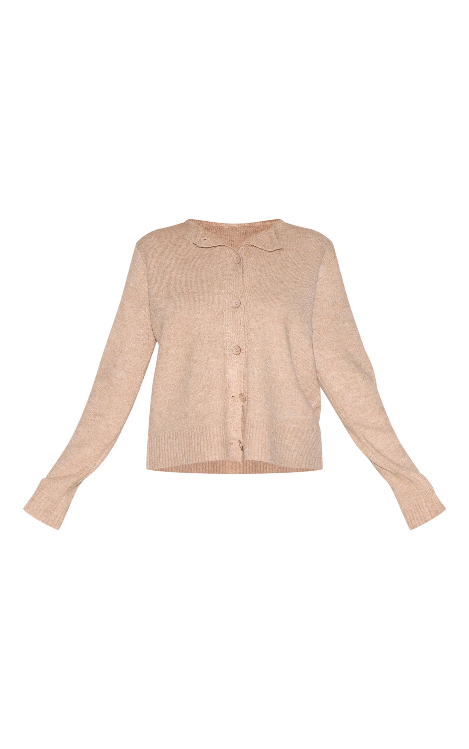 Taupe Melange Soft Knit Basic Button Up Cardigan Product Image