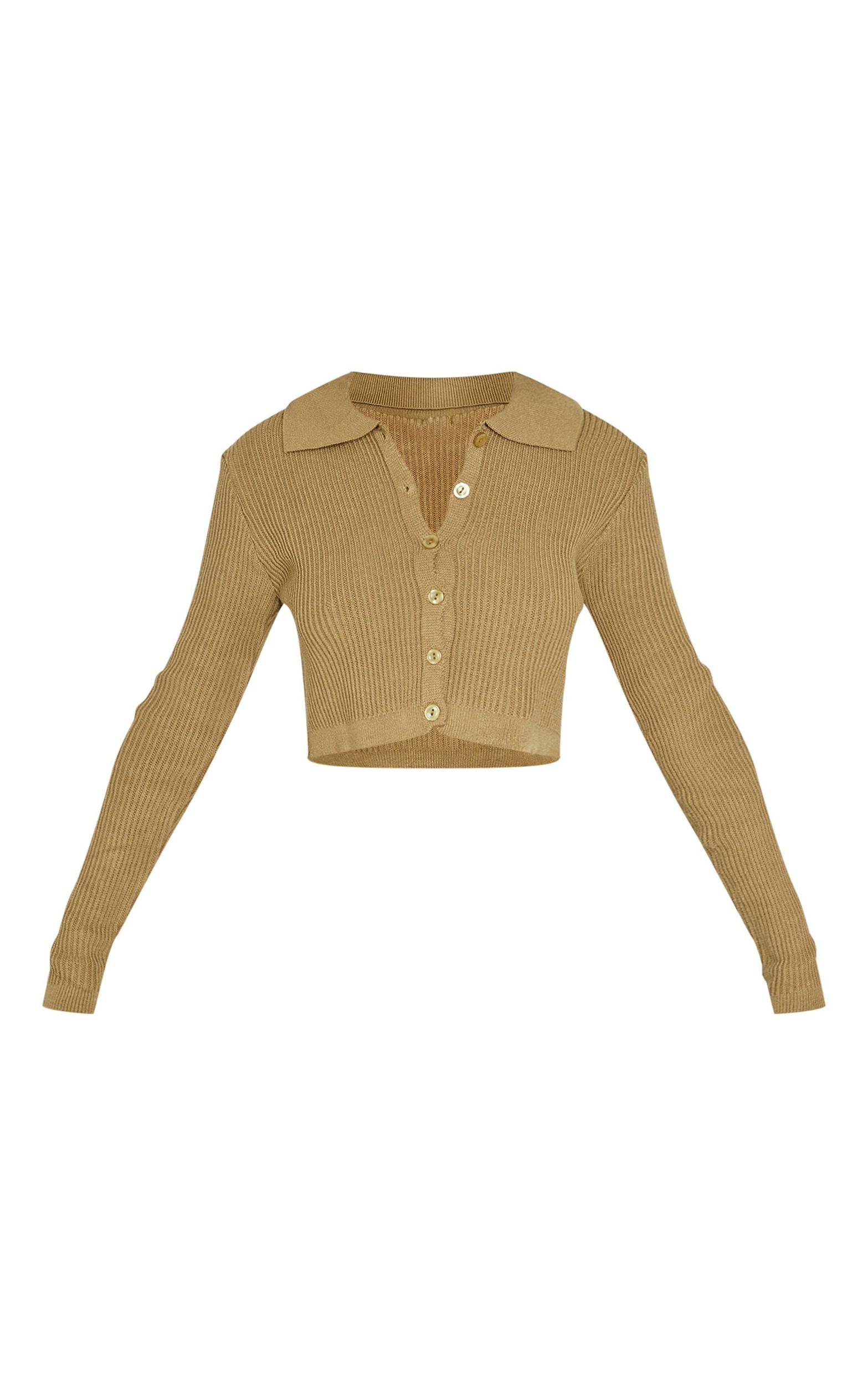 Petite Khaki Knitted Rib Cropped Cardigan Product Image
