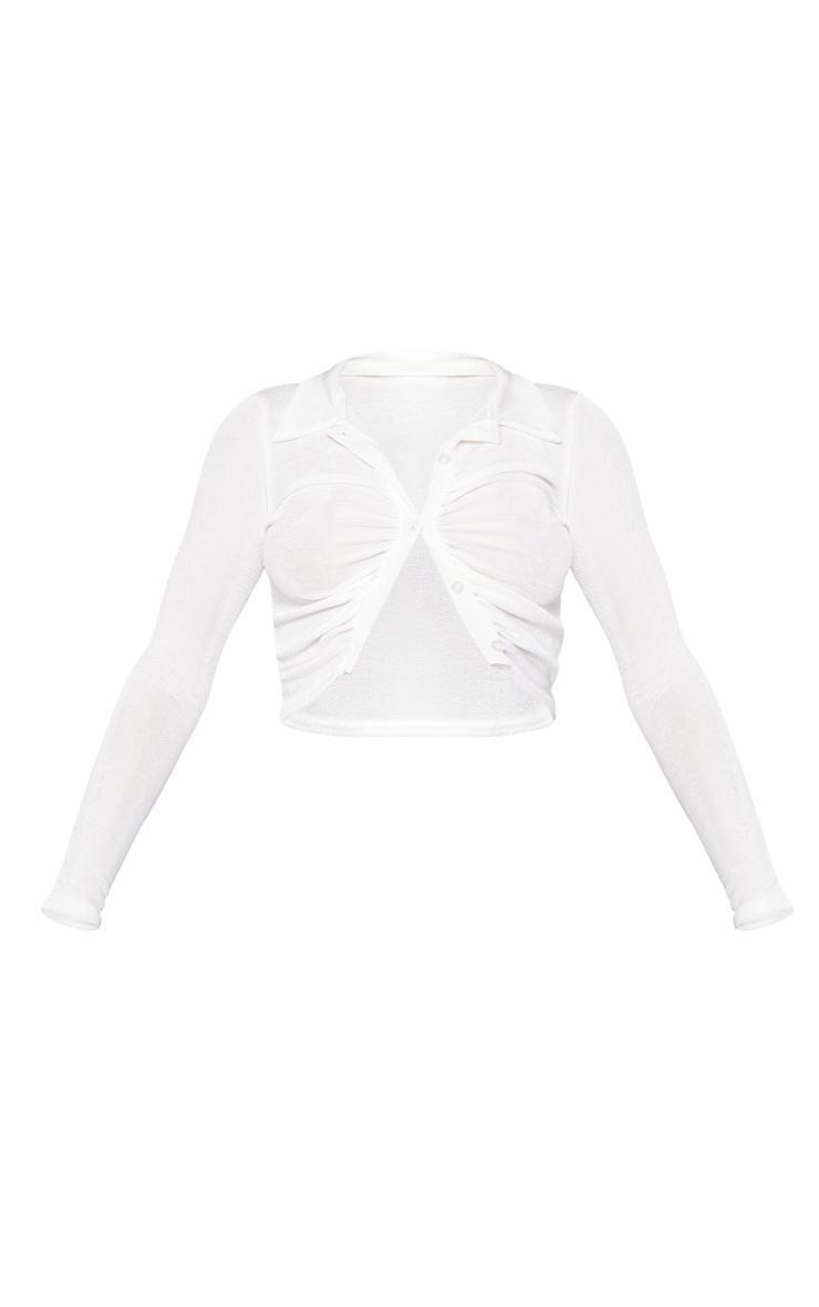 White Acetate Slinky Ruched Front Shirt Product Image