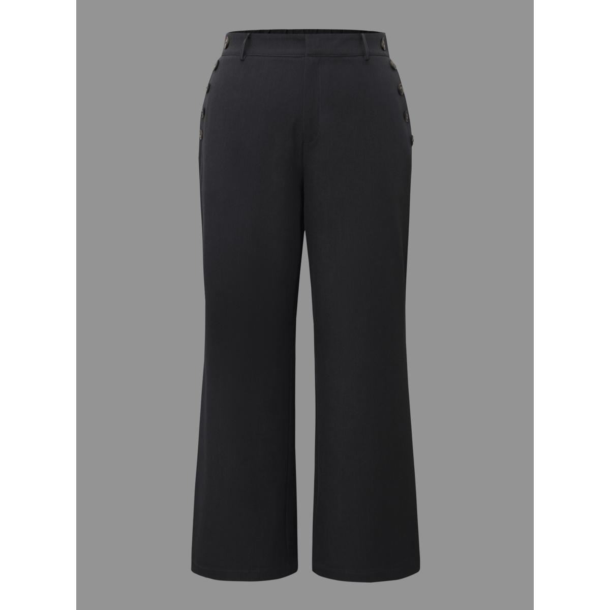 Plus Size Stretchy Woven Button Detail Bootcut Pants Women DimGray Workwear Essentials Bootcut Mid Rise Office Pants BloomChic 18-20/2X Product Image
