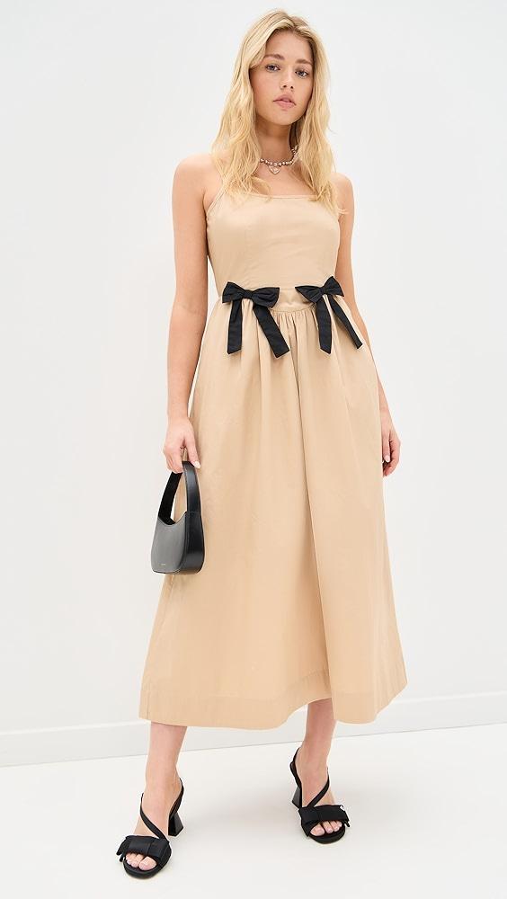 Moon River Sleeveless Square Neck Midi Dress with Contrast Ribbon | Shopbop Product Image