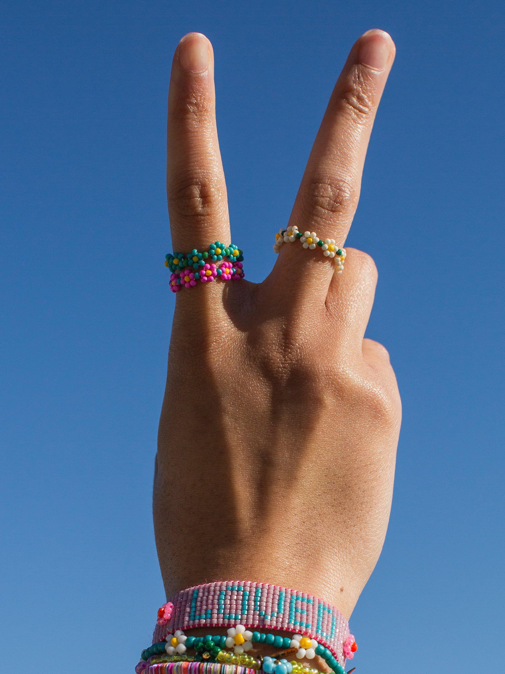 Beaded Daisy Ring - Cream Product Image