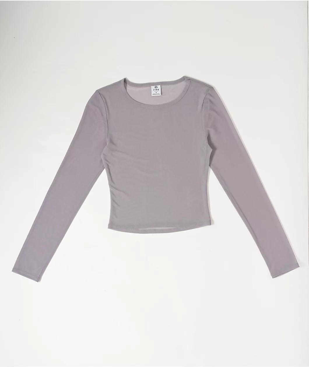 Zine Tashti Grey Long Sleeve Mesh Top Product Image