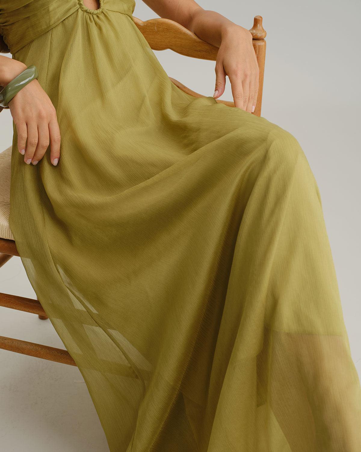 Green Flowy Slip Maxi Dress Product Image