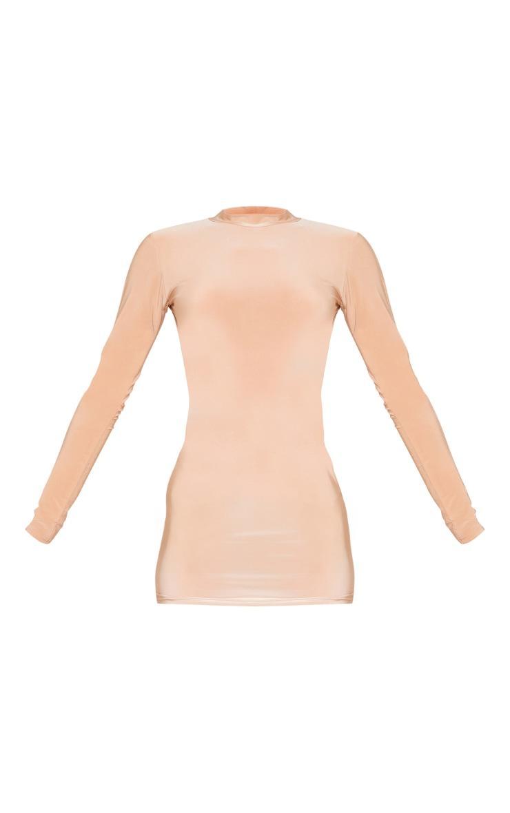  Stone Slinky Acetate Open Back Long Sleeve Mini Dress Product Image