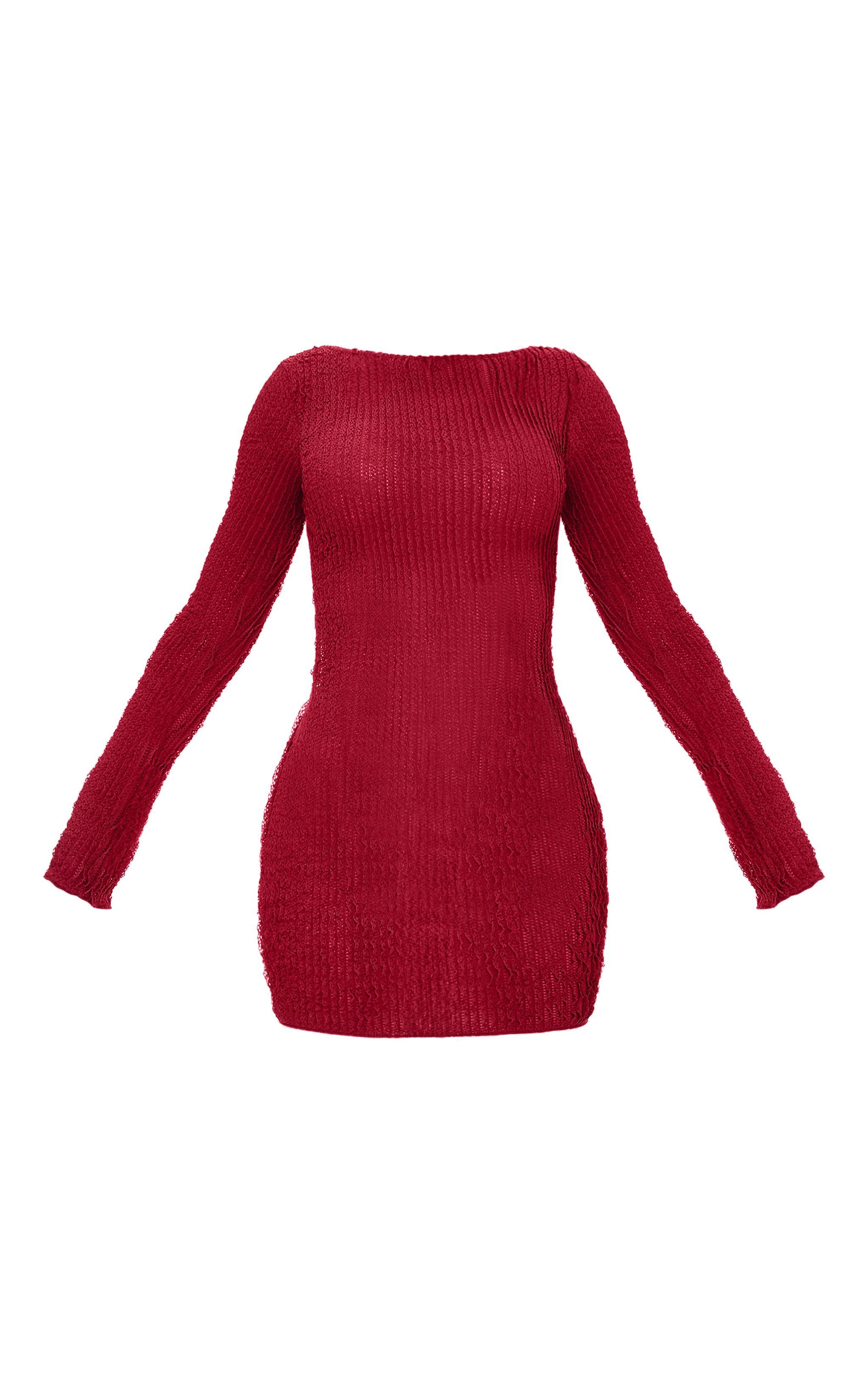 Burgundy TextuBurgundy Backless Tie Bodycon Dress Product Image