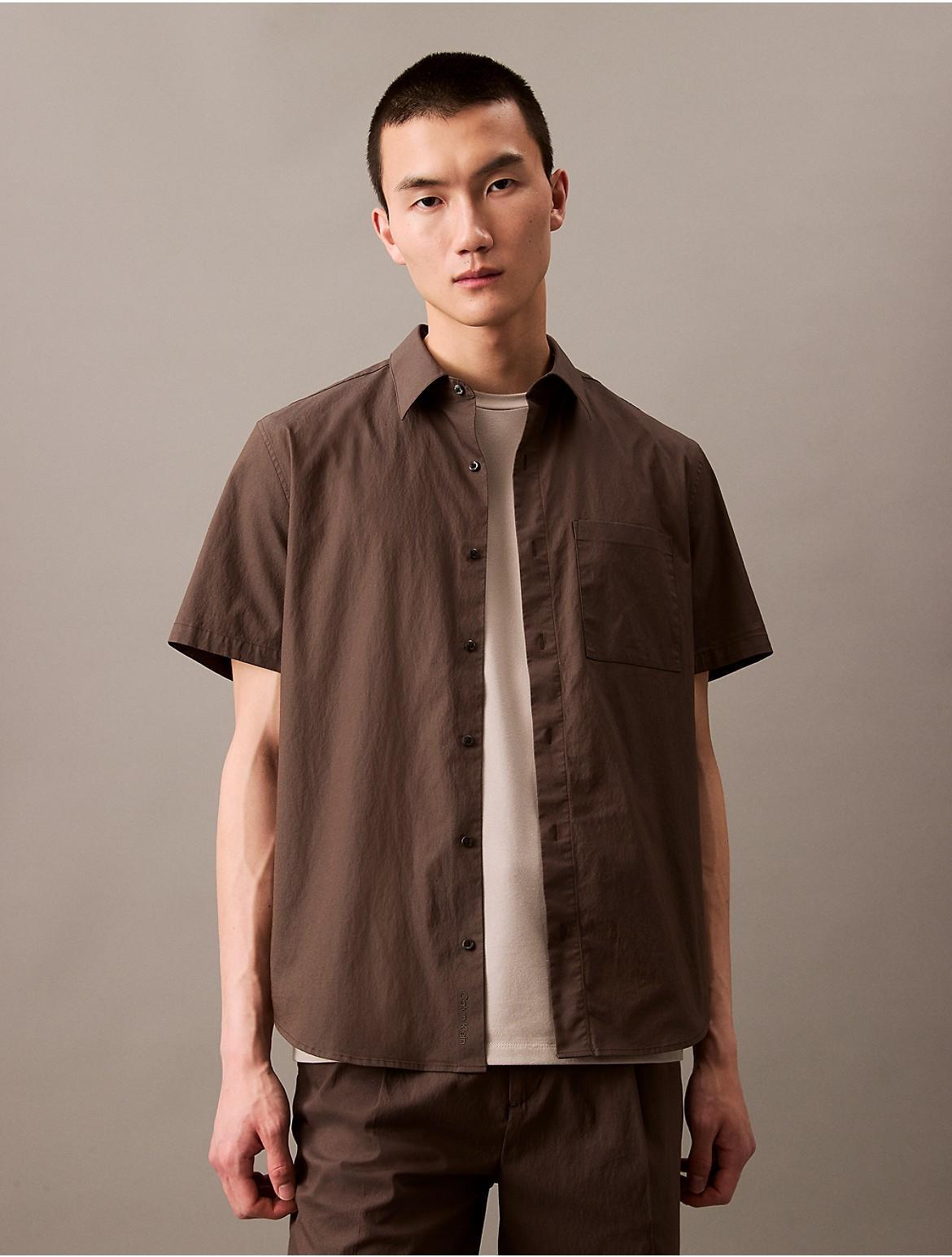 Calvin Klein Mens Cotton Blend Short Sleeve Classic Button-Down Shirt - Brown - M Product Image