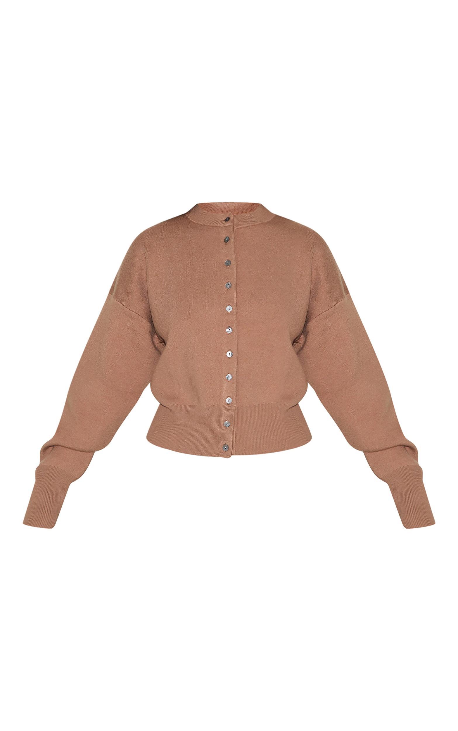 Taupe Compact Knit Button Through Cardigan Product Image