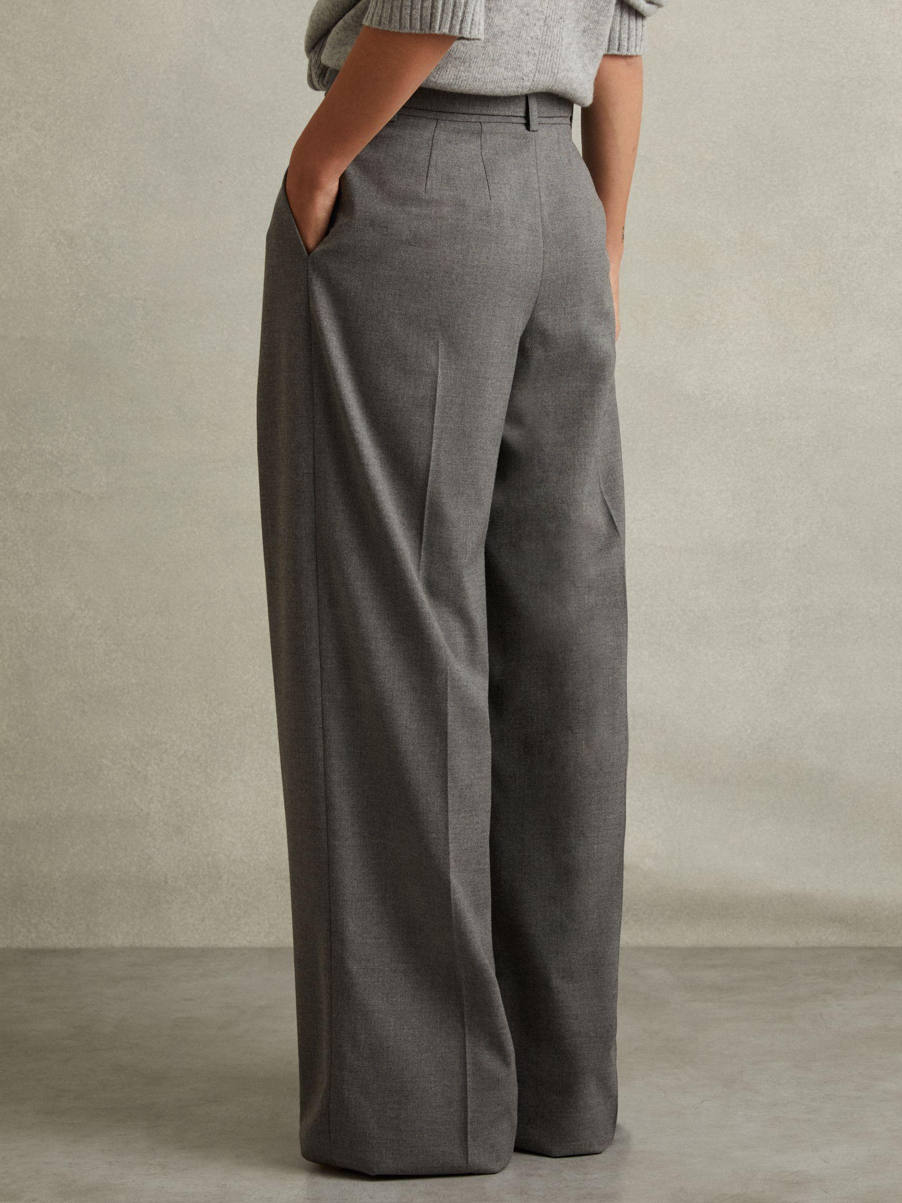 Belted Wide Leg Trousers in Grey Product Image