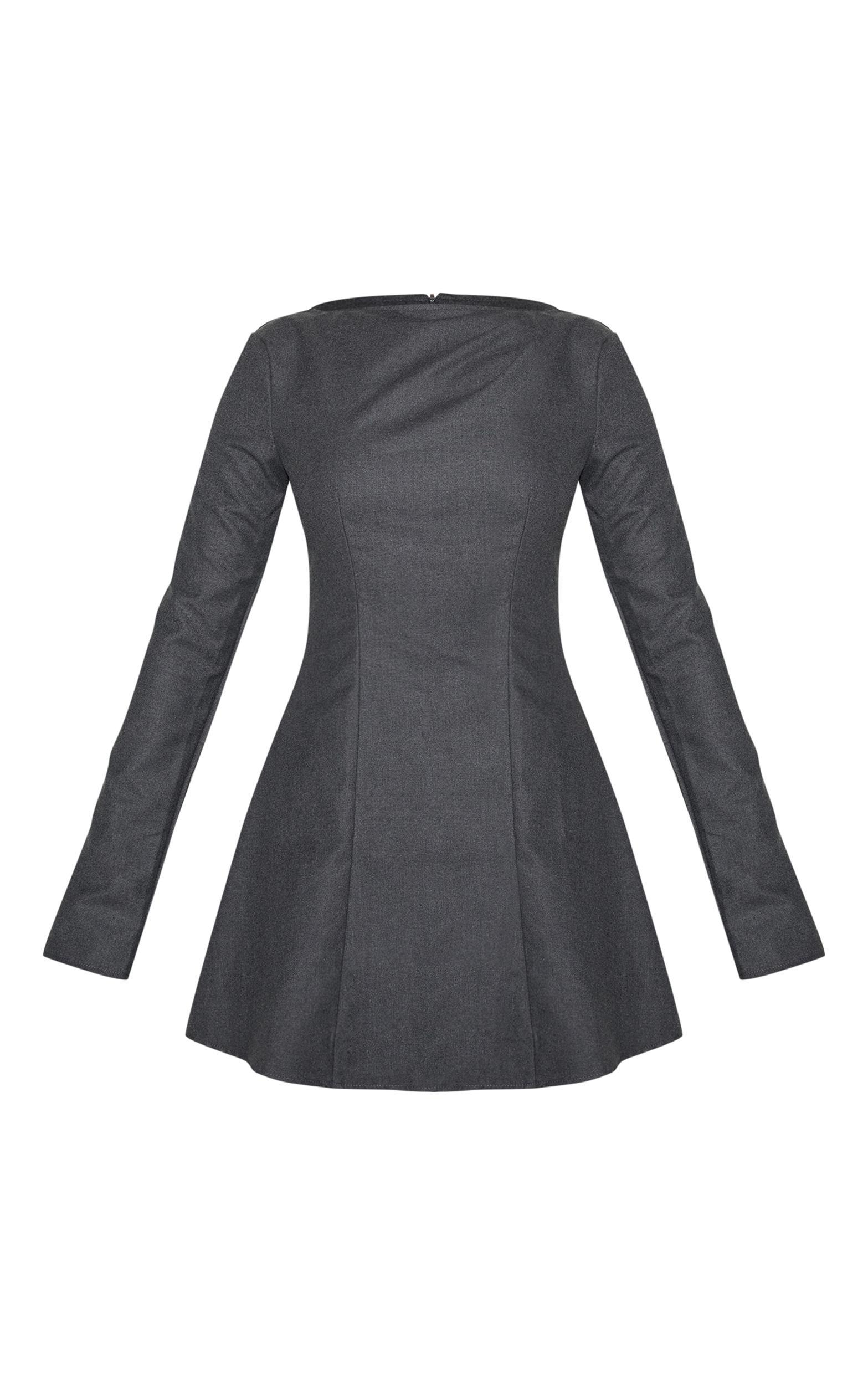 Grey Structured Woven Boat Neck Shift Dress Product Image