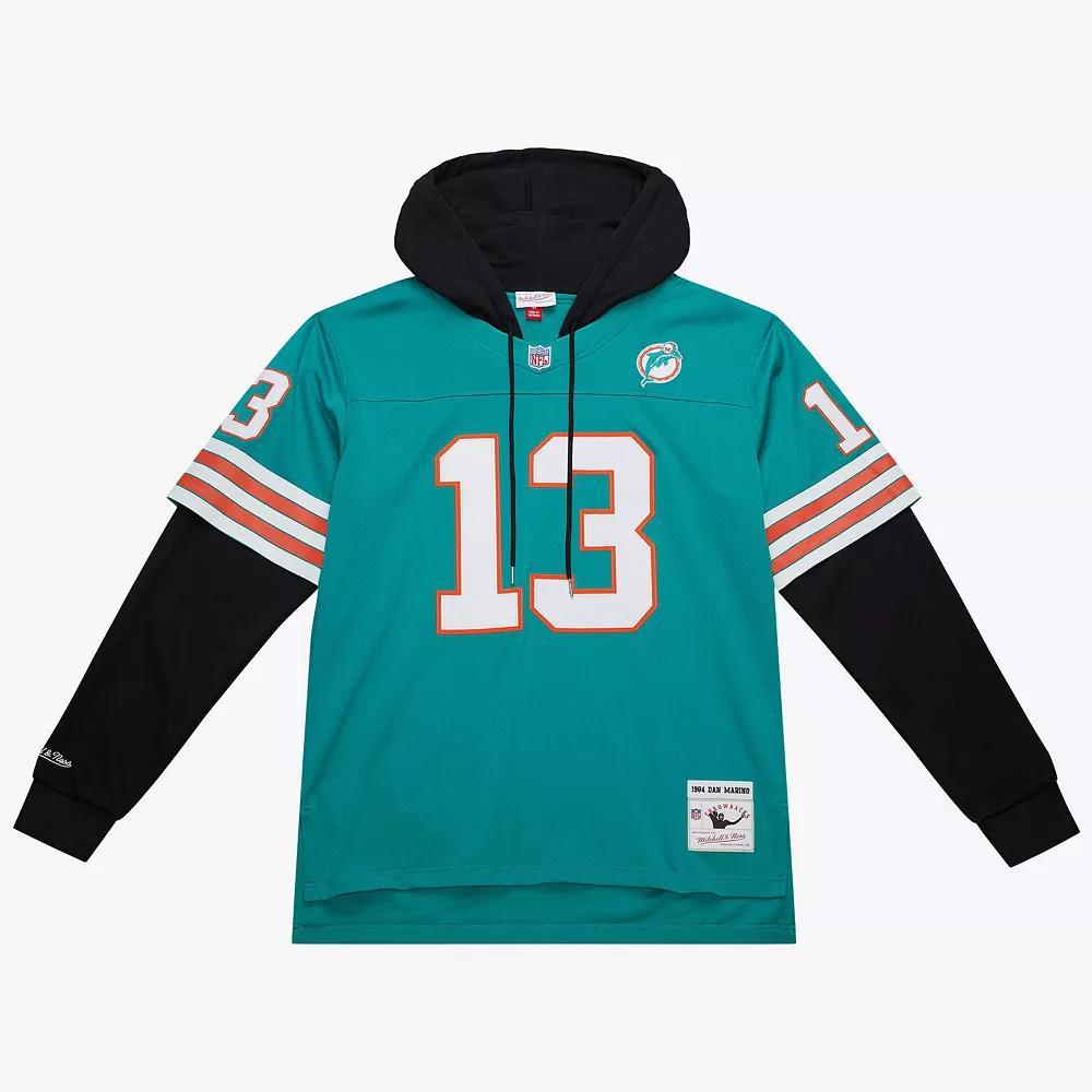 Men's Mitchell & Ness Dan Marino Aqua Miami Dolphins Player Name & Number Hoodie Legacy Jersey, Size: Large, Turquoise A Product Image