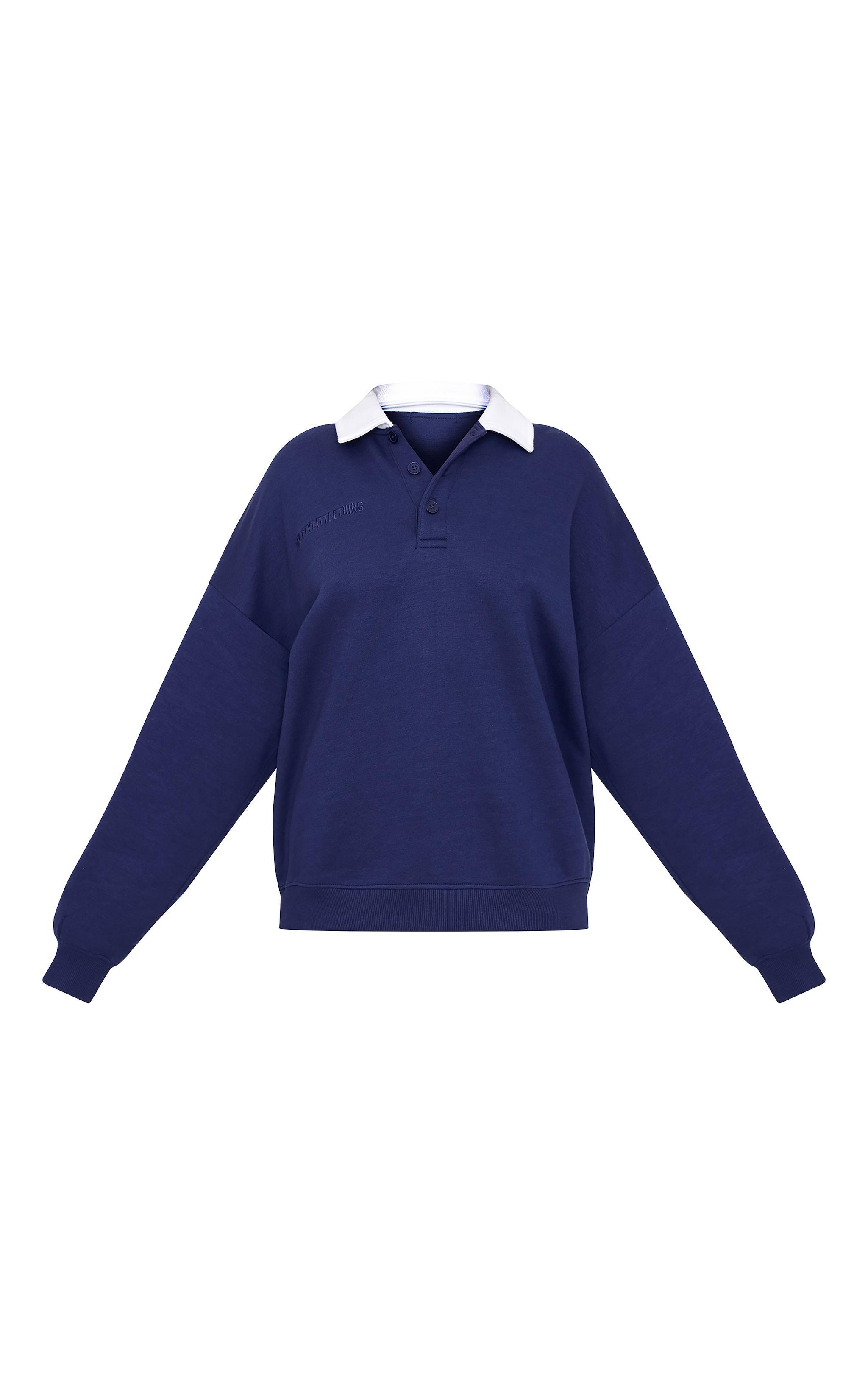 Petite Navy Collared Sweatshirt Product Image