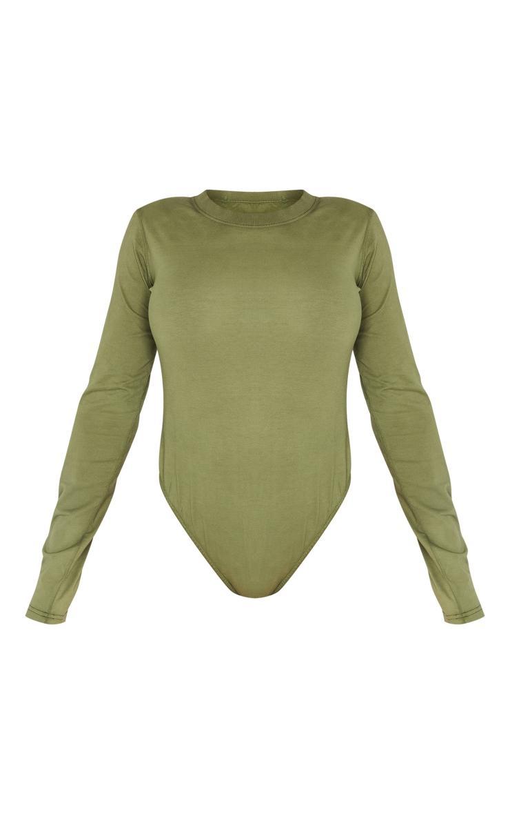 Shape Khaki Washed Cotton Long Sleeve Crew Neck Bodysuit Product Image