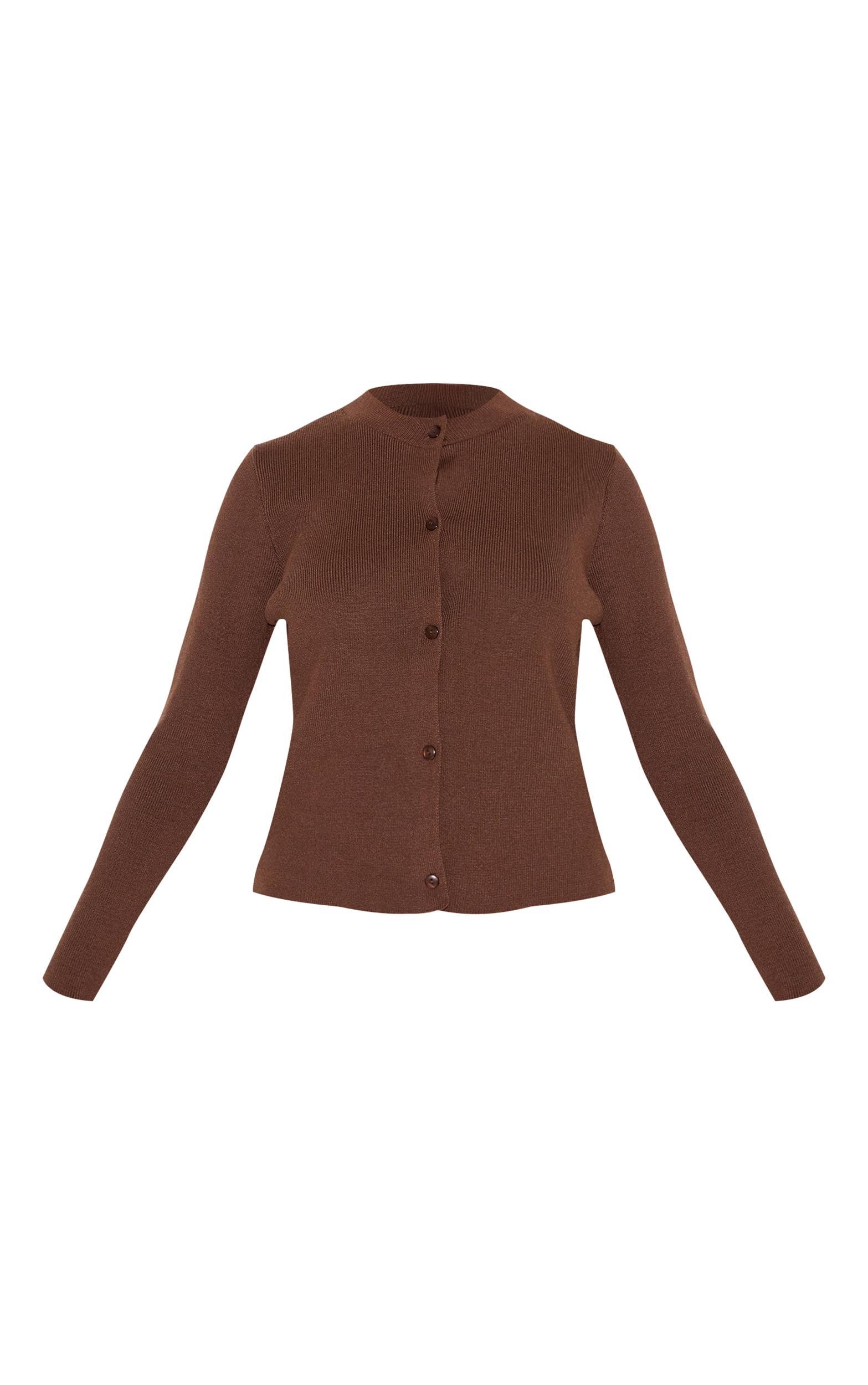 Petite Chocolate Knitted Button Up Cardigan Product Image