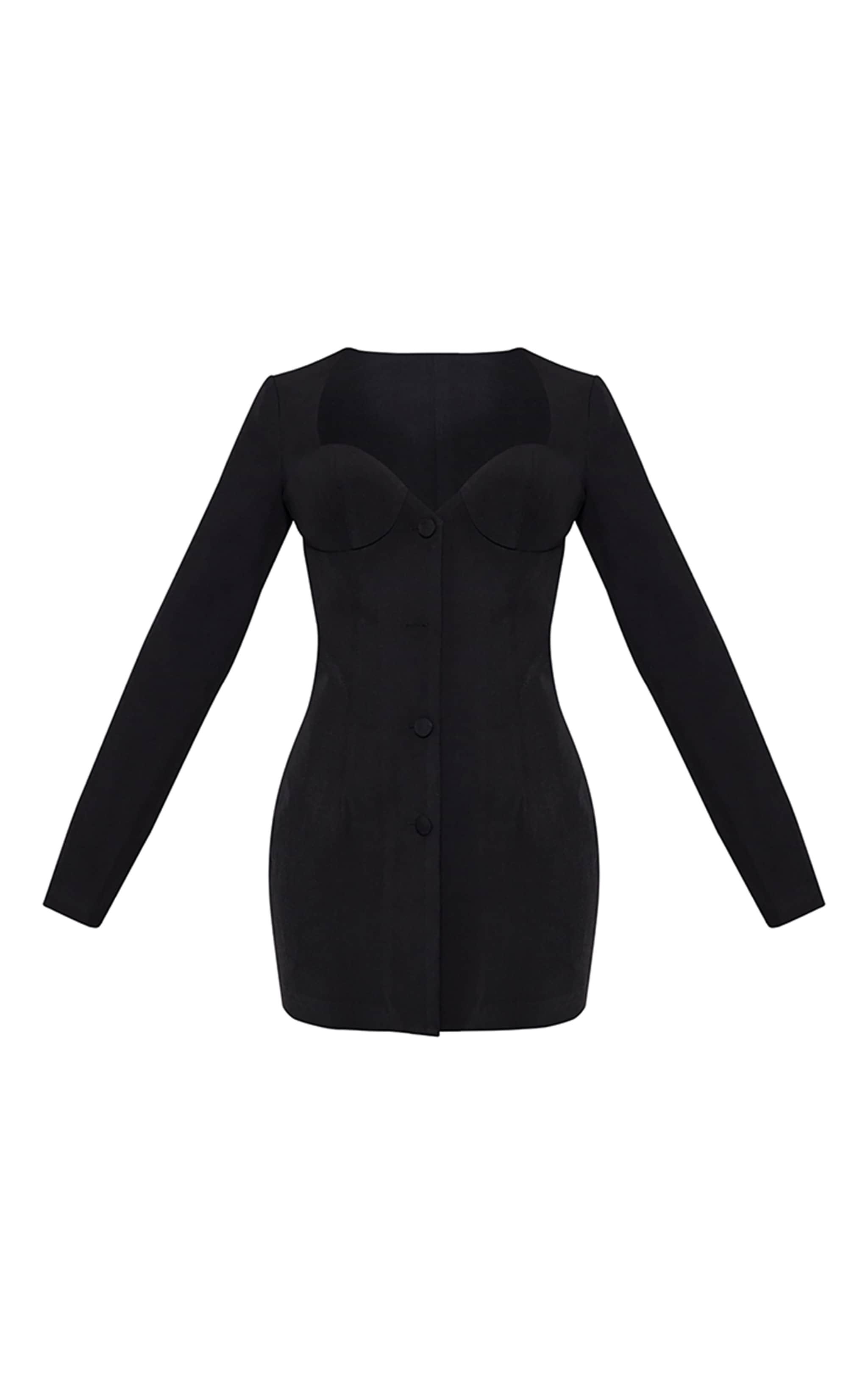 Black Premium Woven Cup Detail Long Sleeve Mini Dress Product Image