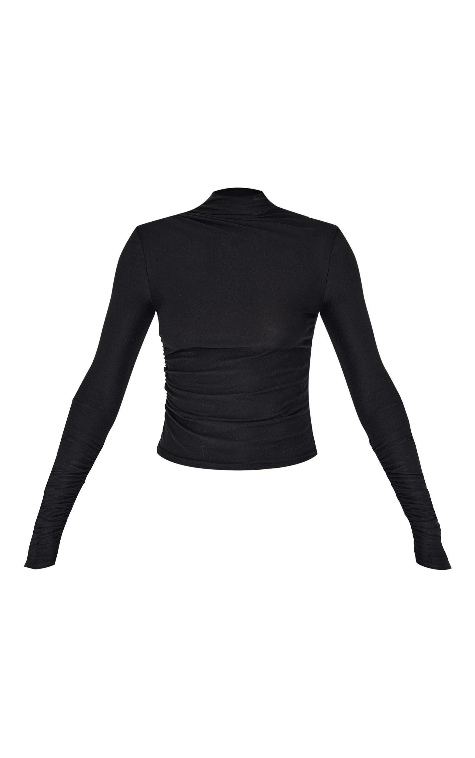 Black Soft Touch High Neck Ruched Sleeve Top Product Image