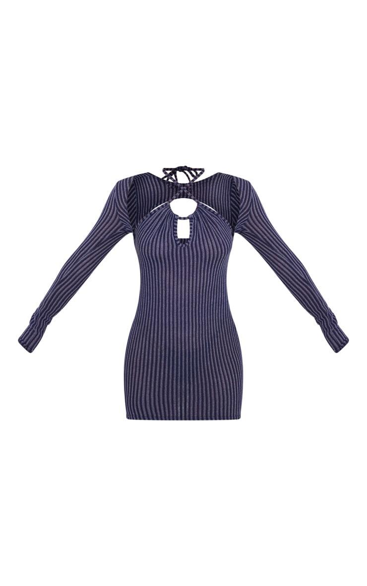 Navy Textured Cut Out Halter Neck Mini Dress Product Image