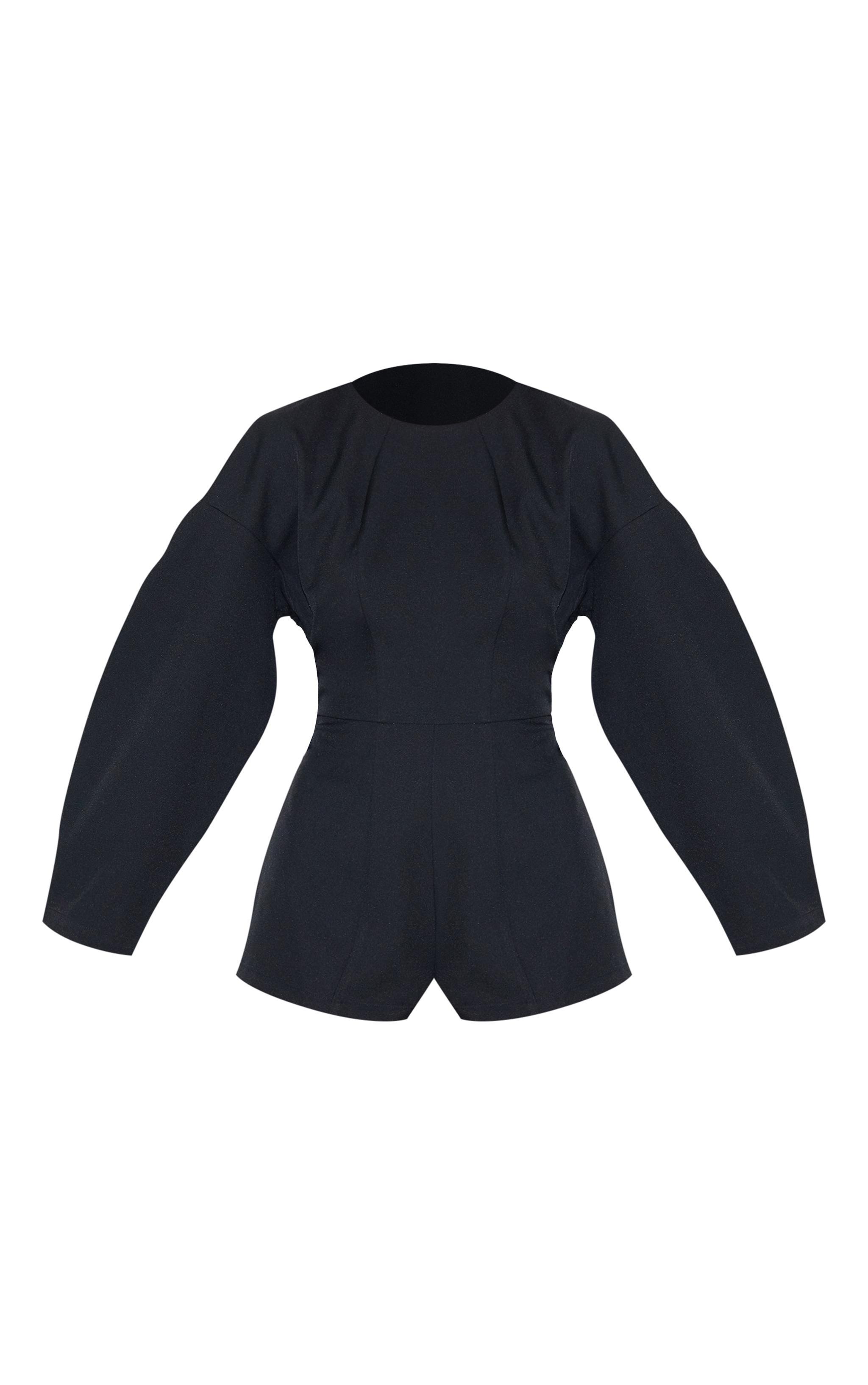  Black Tailored Woven High Neck Cocoon Sleeve Romper Product Image