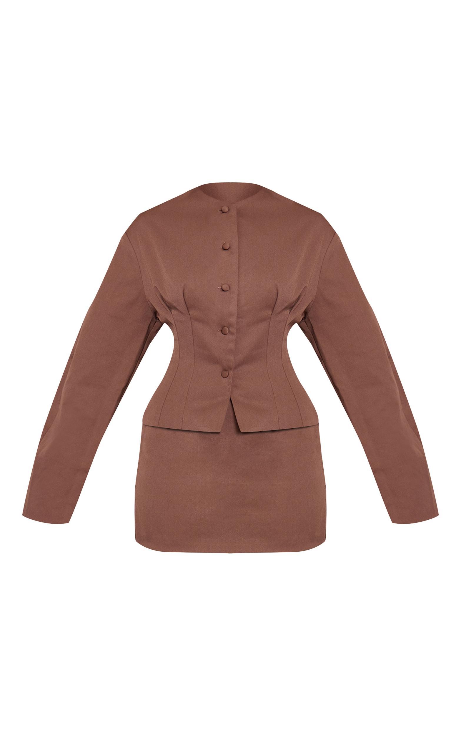 Grey Textured Look Shoulder Padded Oversized Blazer Product Image