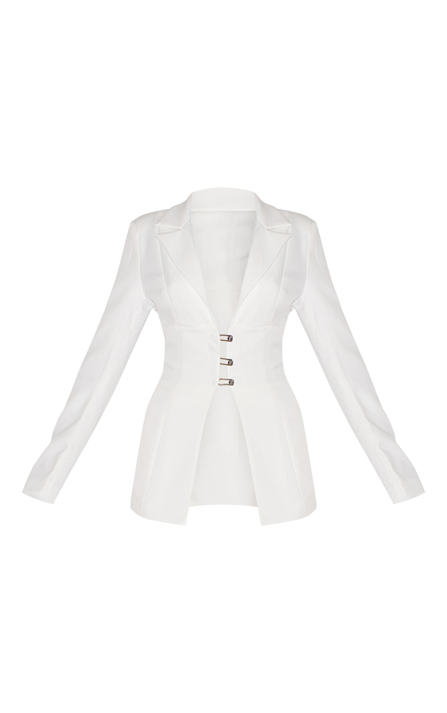 White Fitted Lace Up Back Blazer Product Image