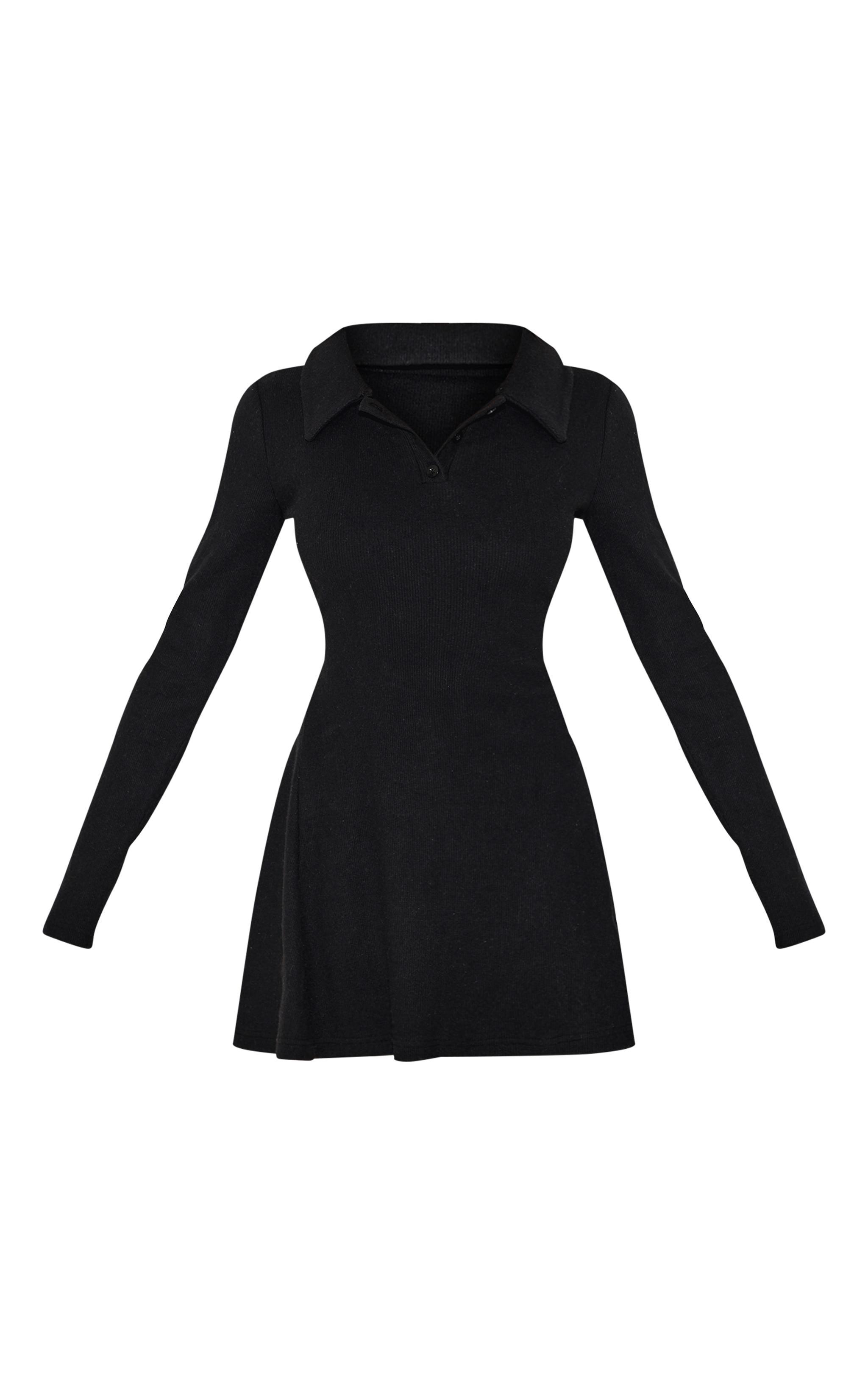 Black Heavy Brushed Rib Button Up Shift Dress Product Image