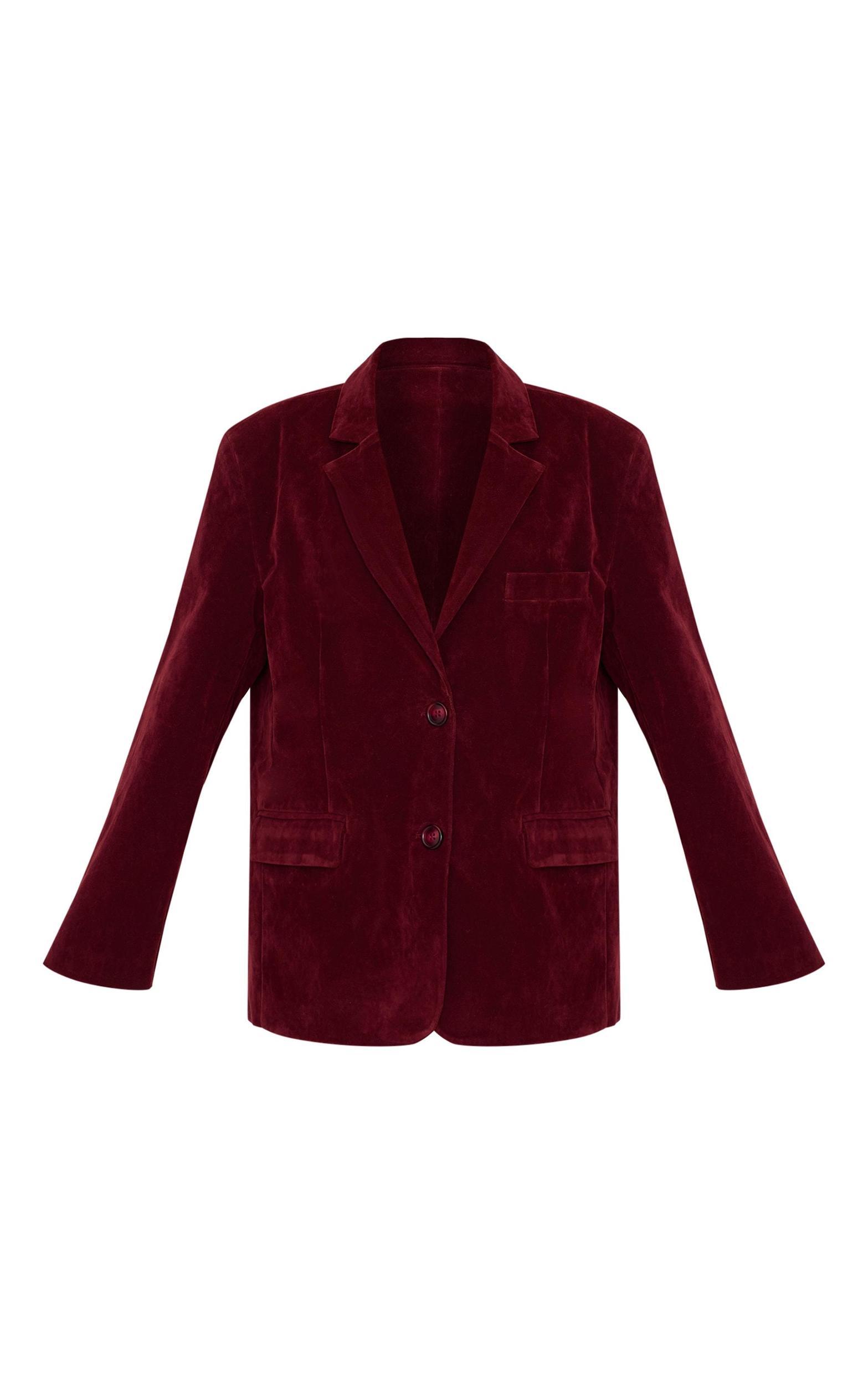 Burgundy Faux Suede Longline Blazer Product Image