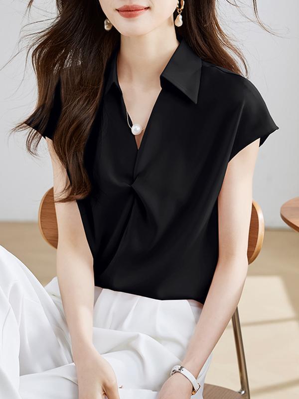 Loose Raglan Sleeve Solid Color Split-Joint Lapel Blouses&Shirts Tops Product Image