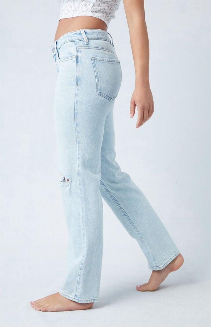 Womens Eco Light Blue Ripped Knee Low Rise Straight Leg Jeans Product Image