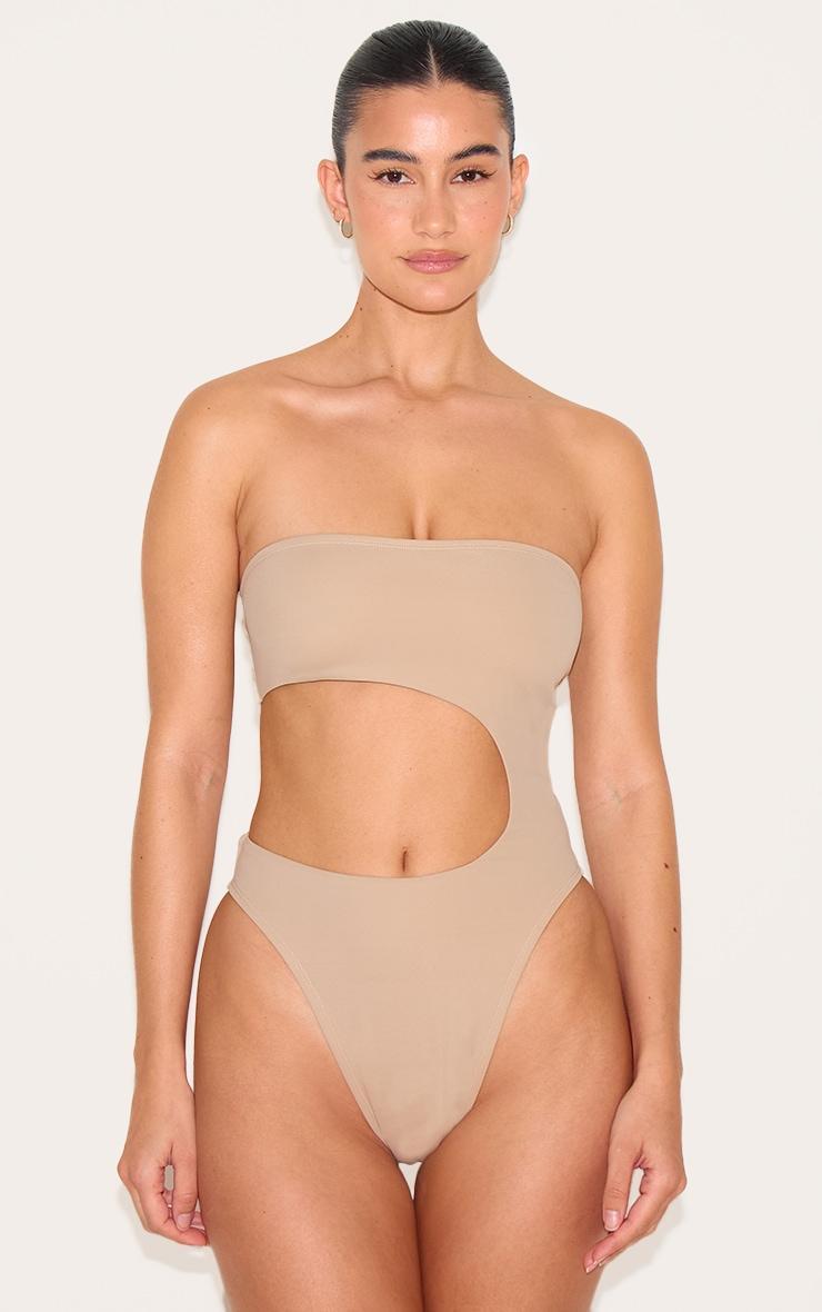 Nude Bandeau Cut Out High Leg Swimsuit Product Image