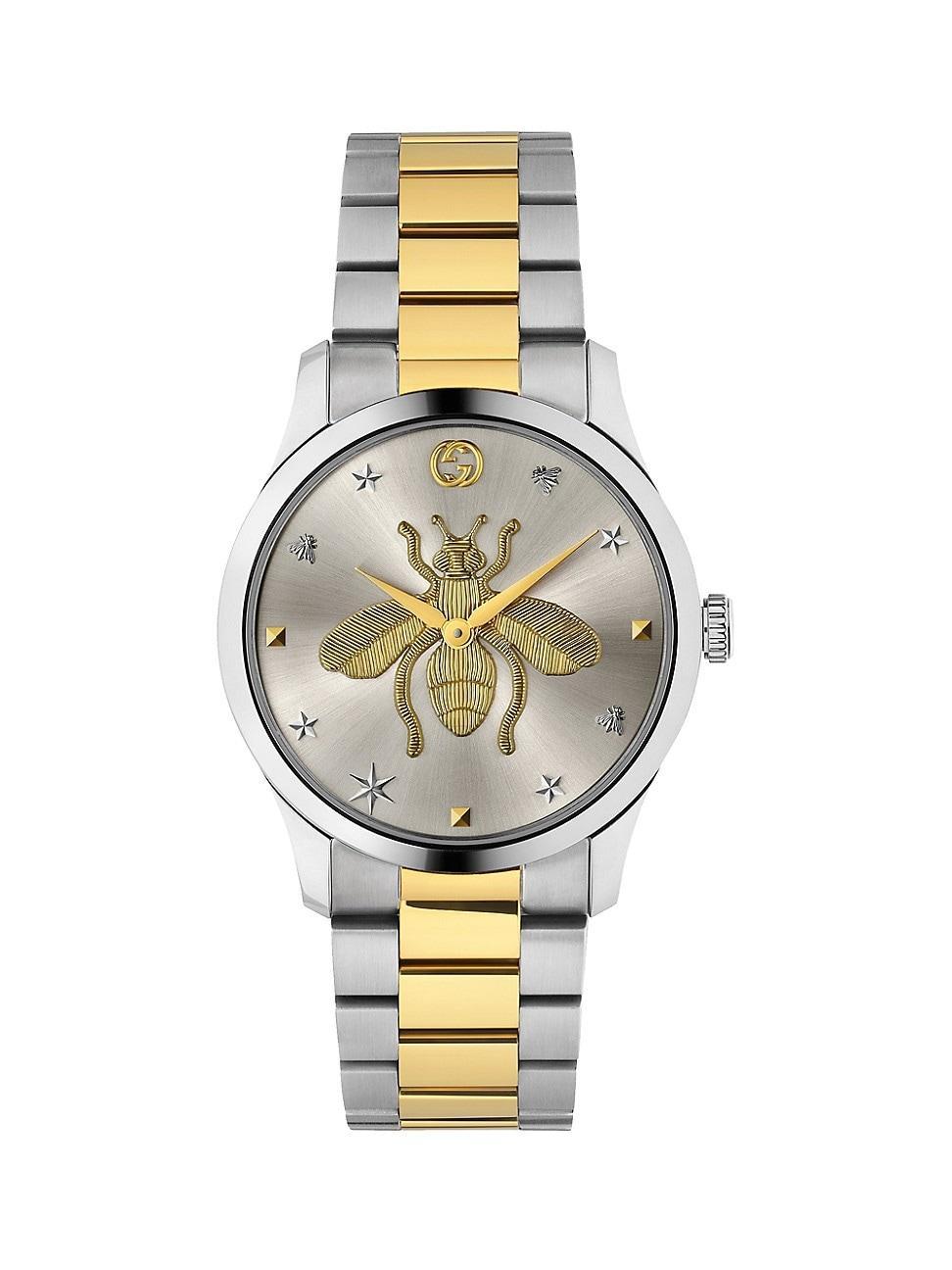 Mens G-Timeless Stainless Steel & Yellow Gold PVD Bee Motif Watch Product Image