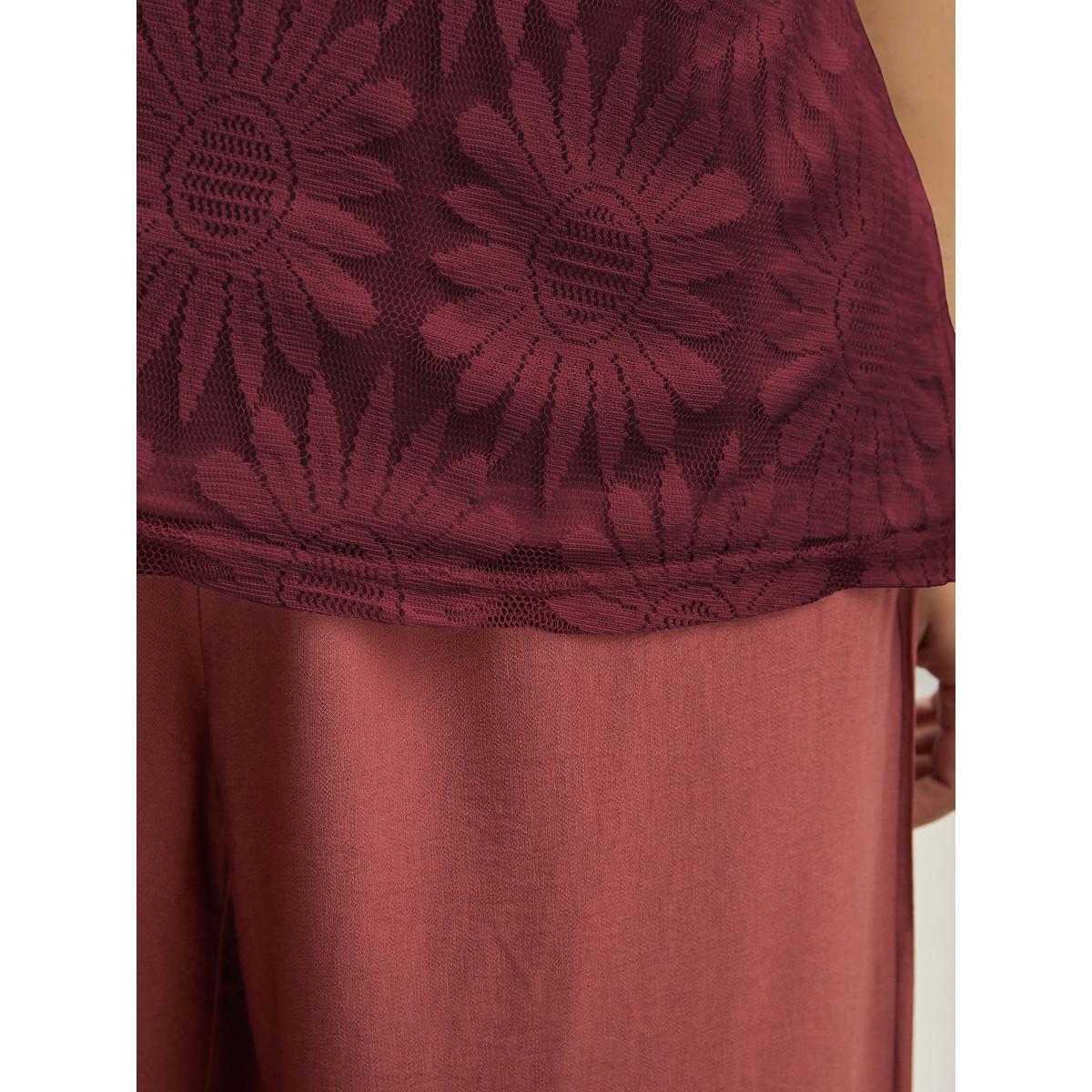 Plus Size Lace Lined Flowy Tank Top Women Burgundy Resort Non Round Neck Vacation Tank Tops Camis BloomChic 18-20/2X Product Image