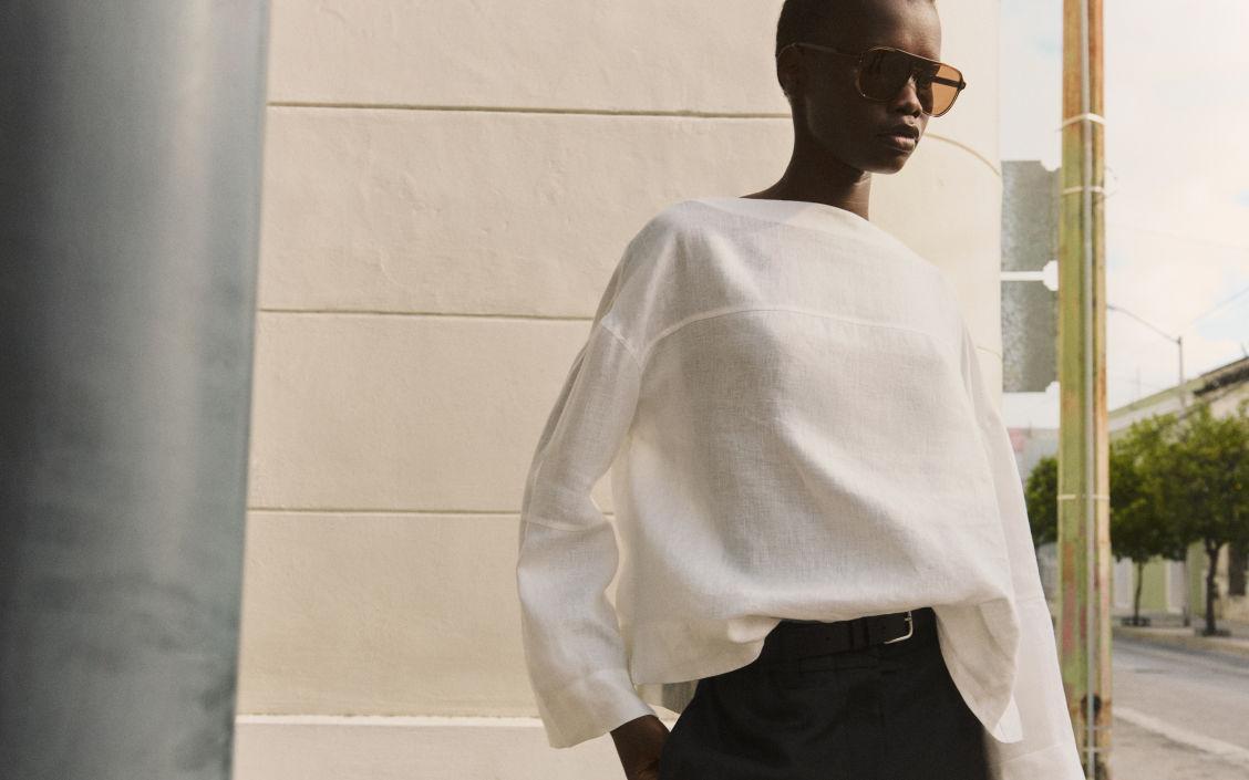 TIE-DETAIL LINEN BLOUSE Product Image