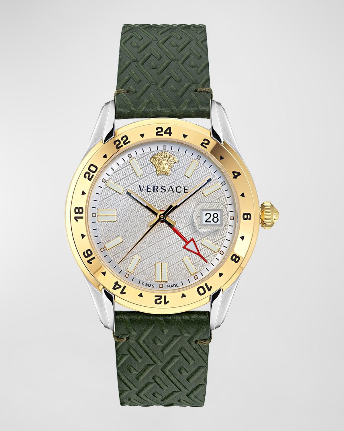 Mens 41MM Greca Time GMT Two-Tone Case & Leather Strap Watch Product Image