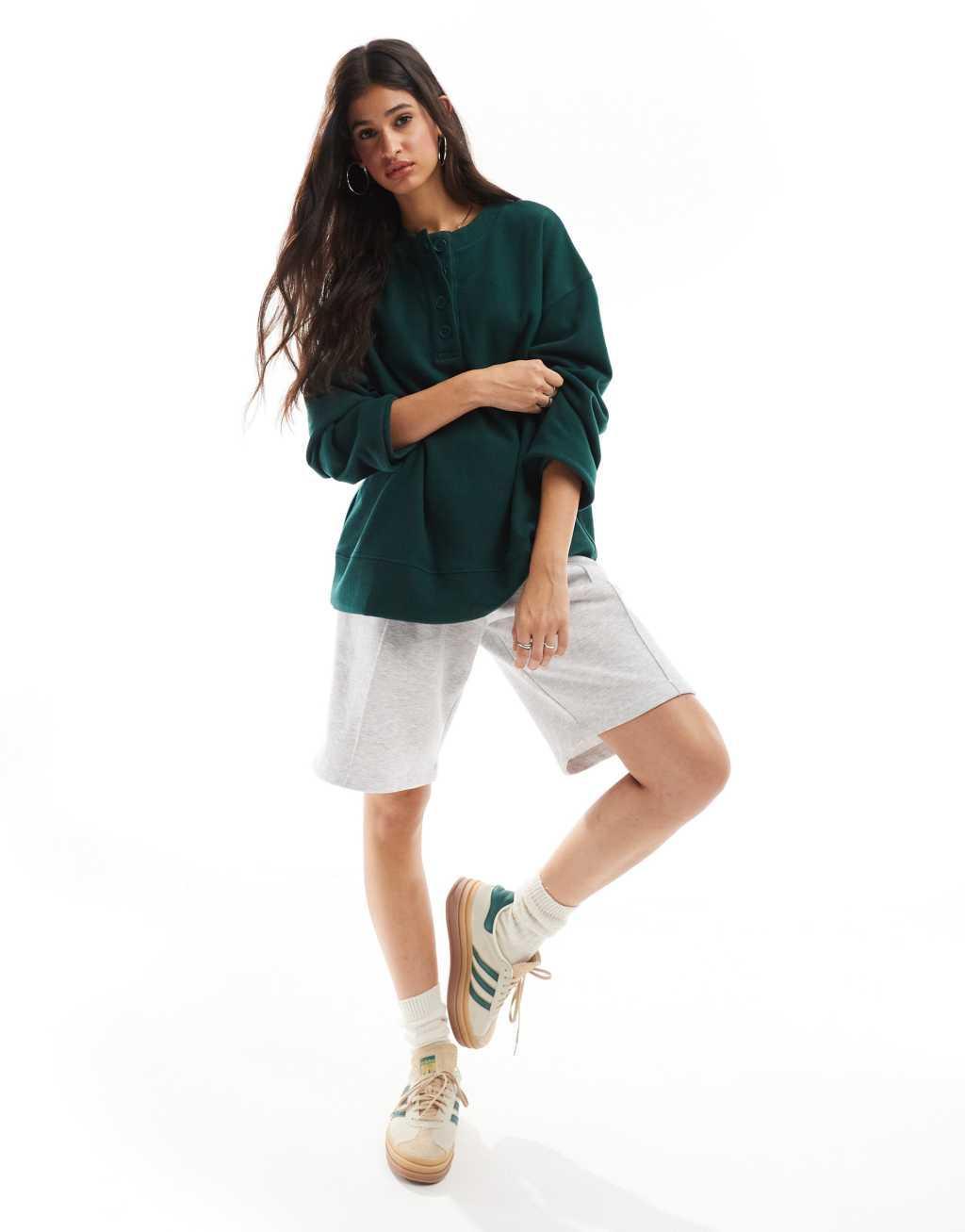 ASOS DESIGN super soft oversized henley in dark green Product Image