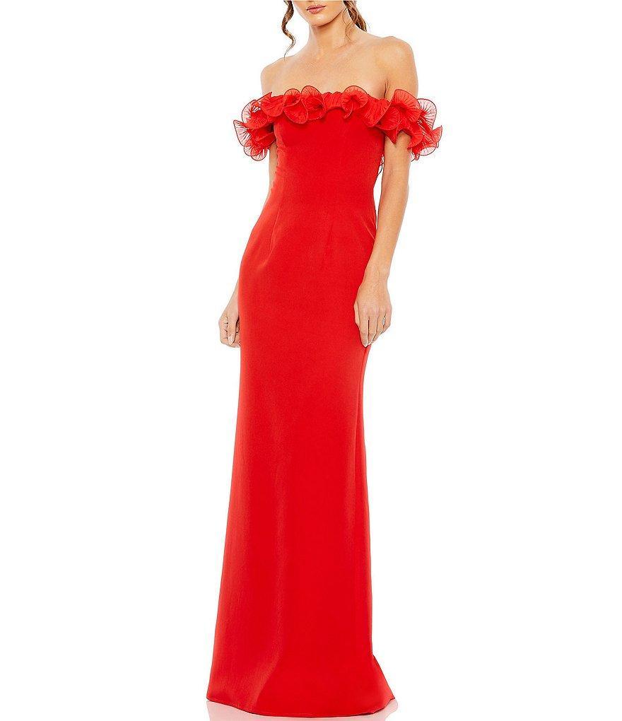 Mac Duggal Off-the-Shoulder Ruffle Embellished Sheath Gown Product Image