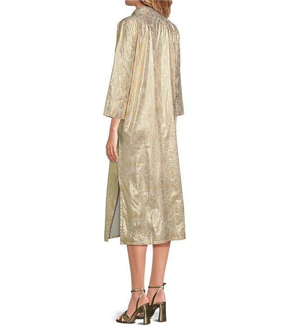 Jude Connally Kallan Cotton Voile Gold Foil Medallion Print Point Collar Shift Midi Dress Product Image