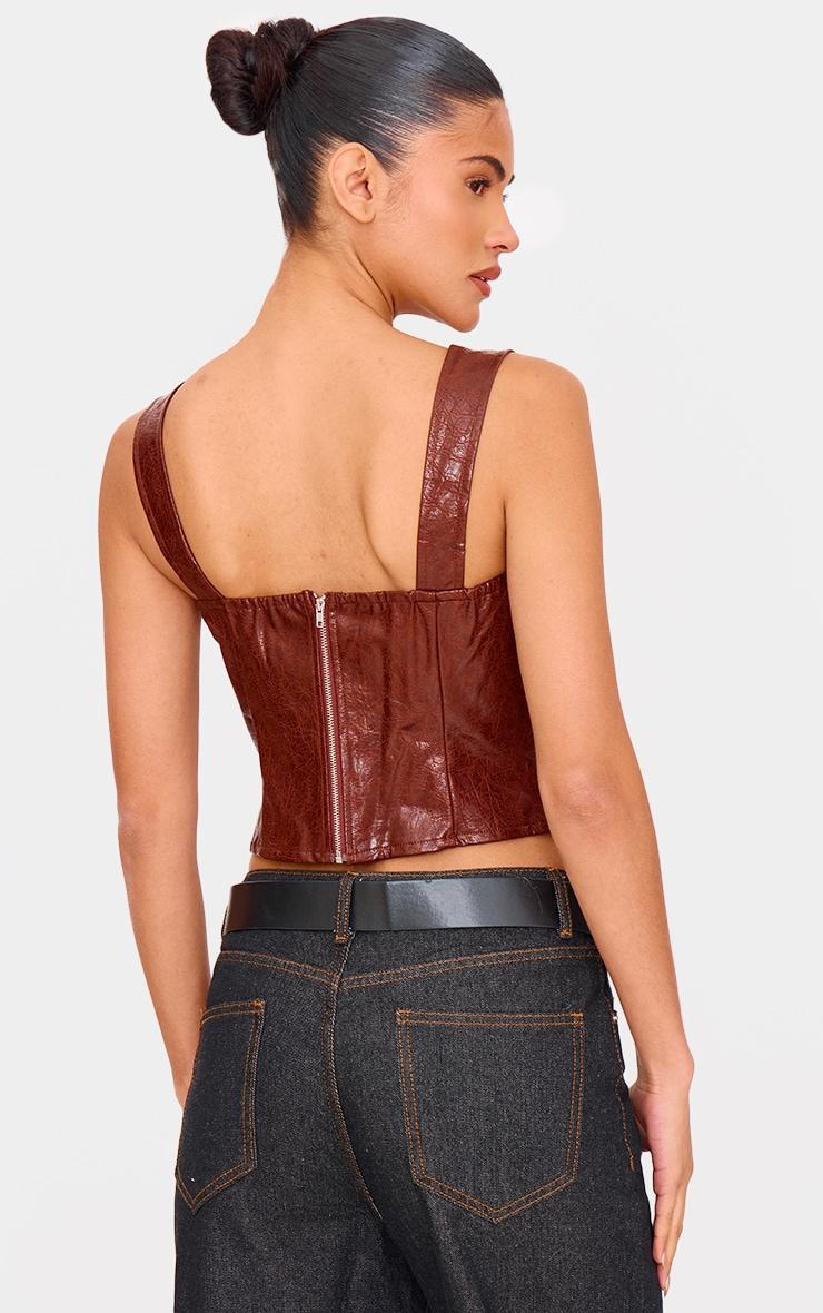 Chocolate Washed Faux Leather Dip Hem Strappy Top Product Image