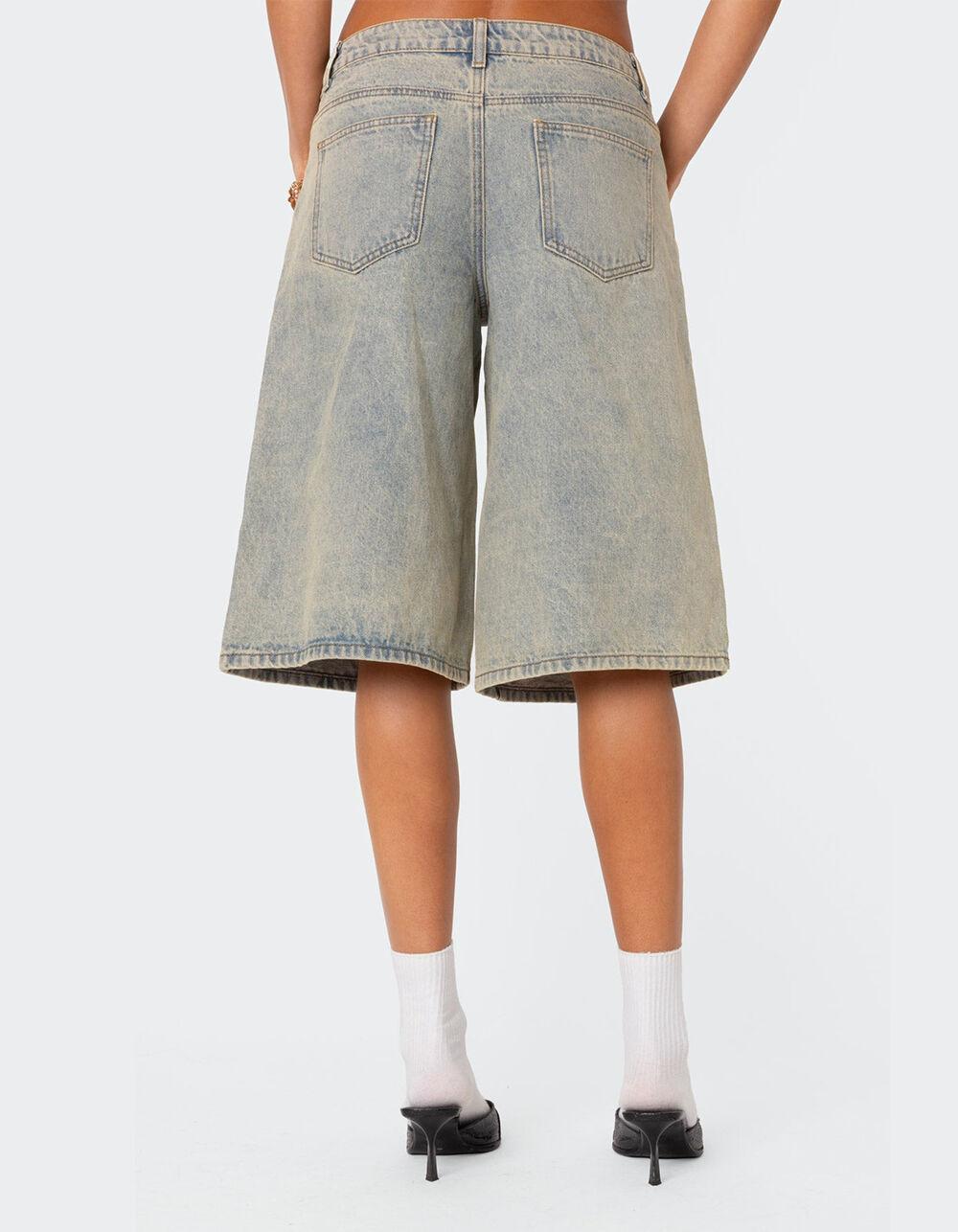 EDIKTED Xtra Long Acid Wash Denim Bermuda Shorts Product Image