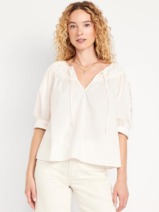 Split-Neck Eyelet-Sleeve Top Product Image