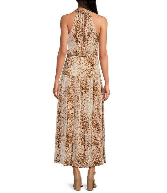 WAYF Karine Snake Print Cowl Neck Sleeveless Halter Tie Midi Dress Product Image