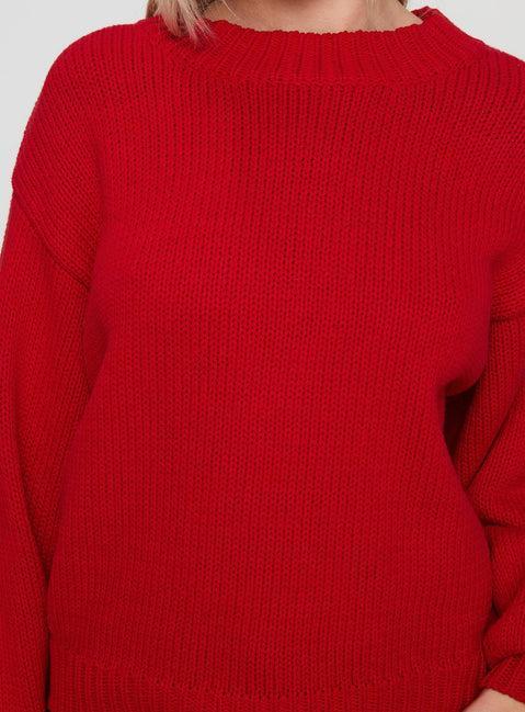 Harmony Balloon Sleeve Knit Sweater Red Product Image