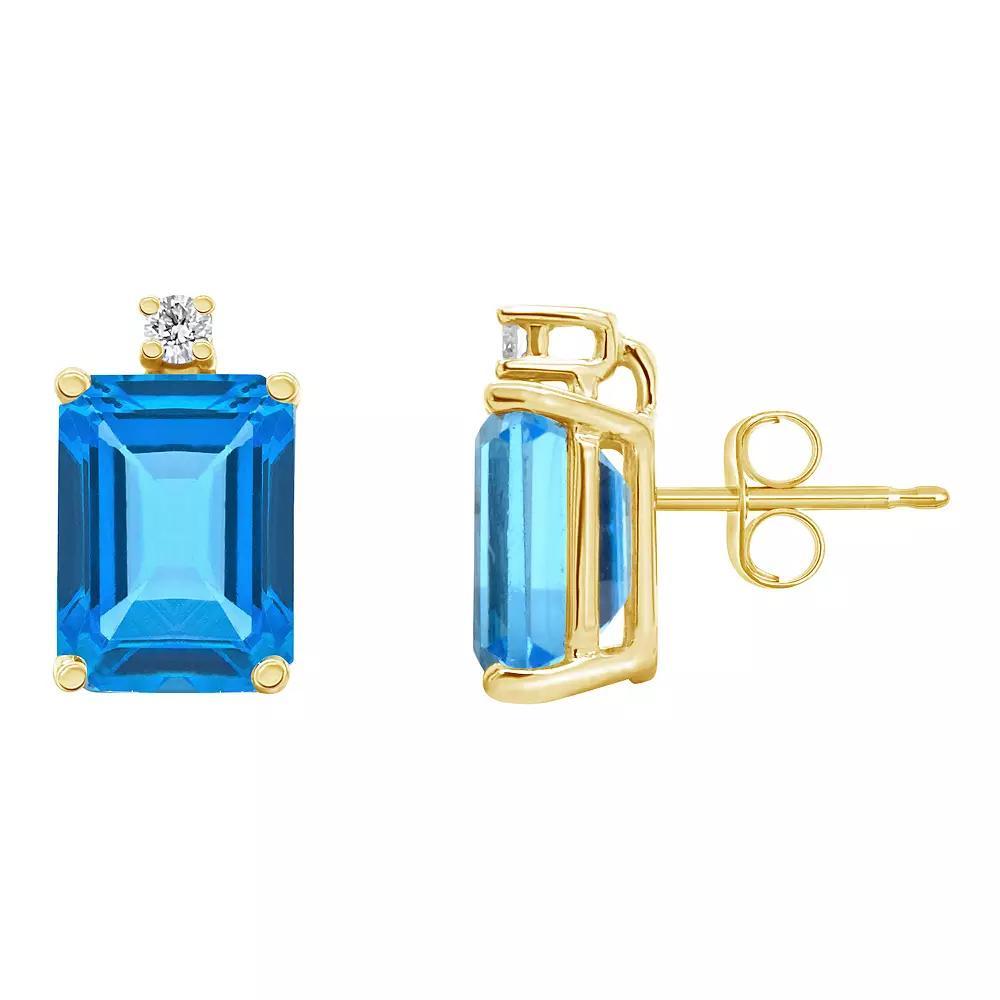 Celebration Gems 14k Gold Gemstone & Diamond Accent Stud Earrings, Women's, Blue Topaz Product Image