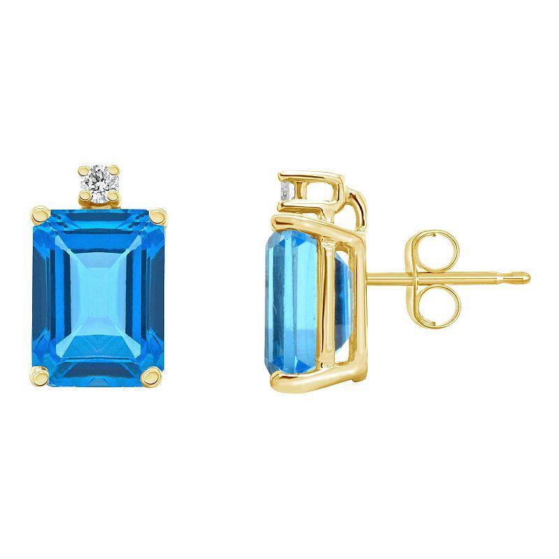 Celebration Gems 14k Gold Gemstone & Diamond Accent Stud Earrings, Womens, Blue Topaz Product Image