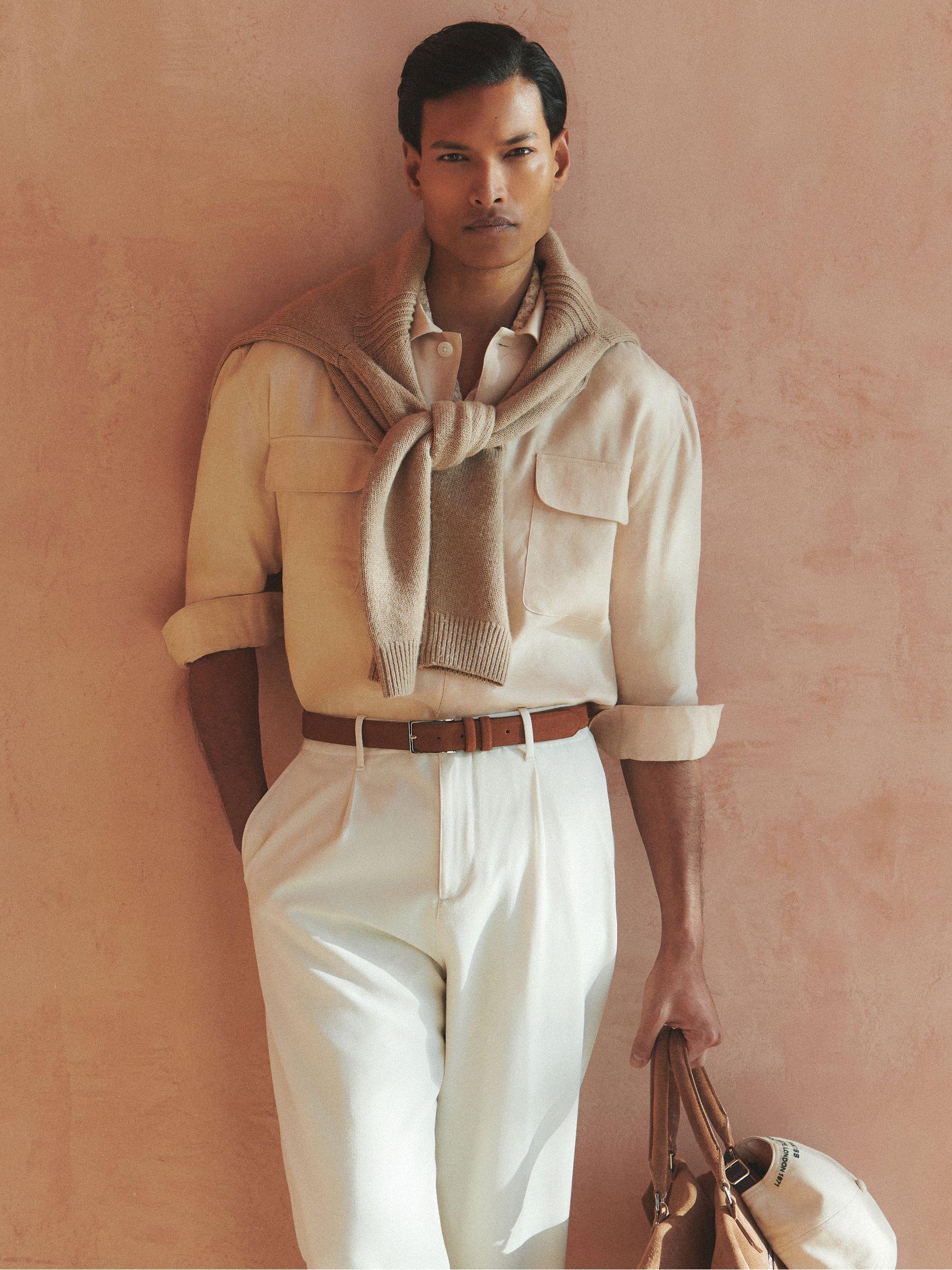 Linen Twin-Pocket Overshirt in Stone Product Image