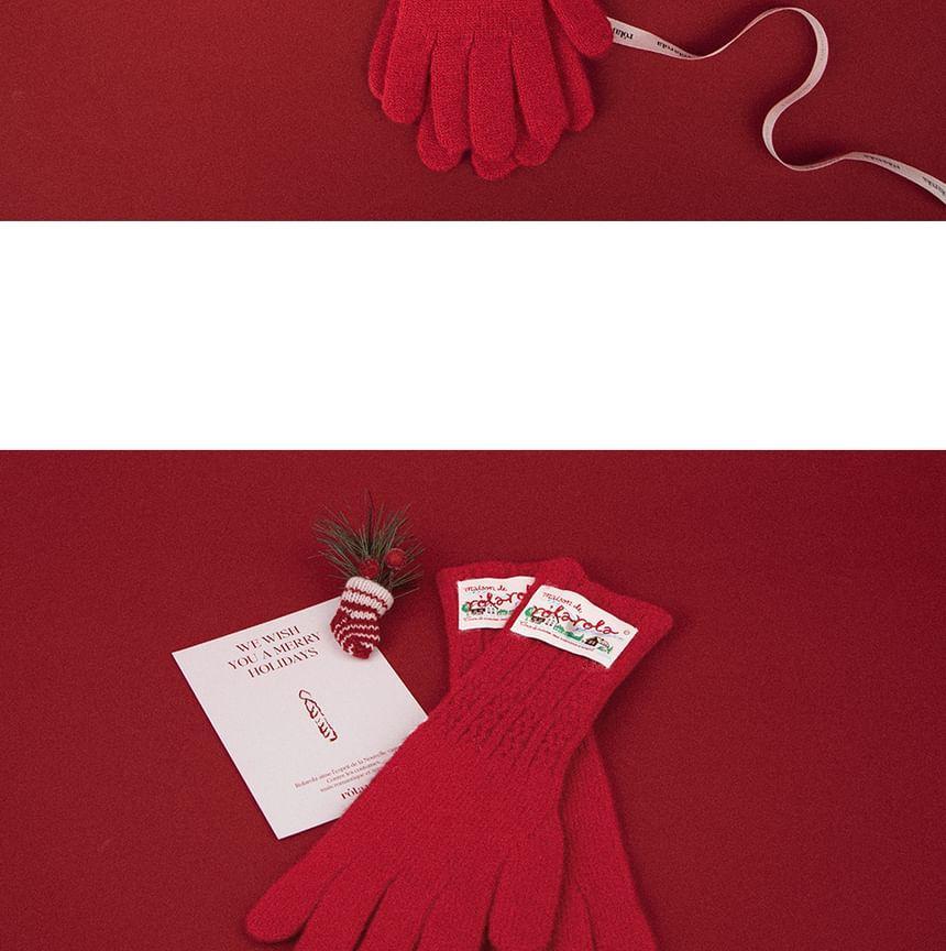 Label Cable-Knit Gloves (Red) Product Image