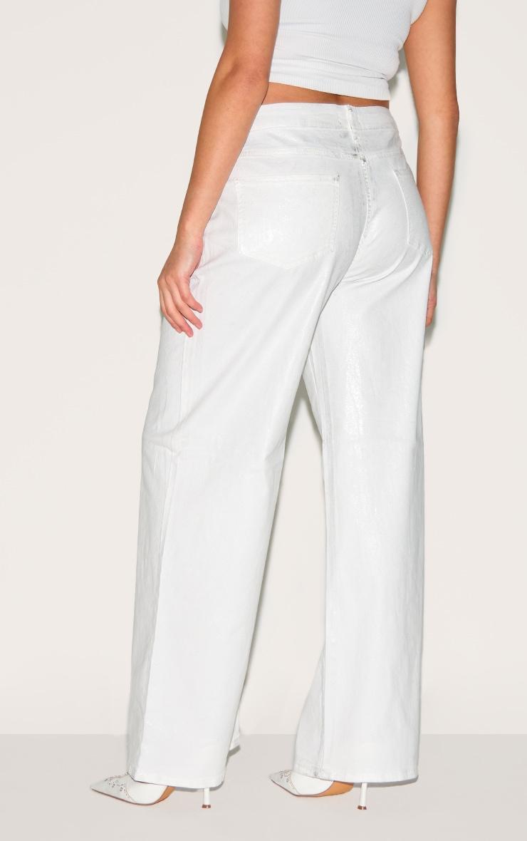 Plus White Silver Foil Effect Wide Leg Jeans Product Image